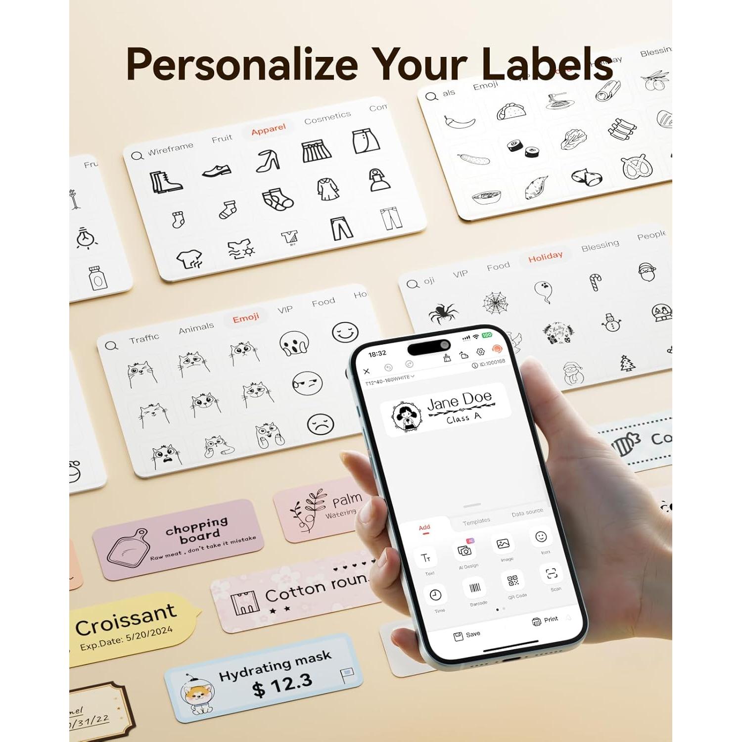 Máquina de Etiquetas NIIMBOT D110M con 3 Rollos 1.19x2.21cm