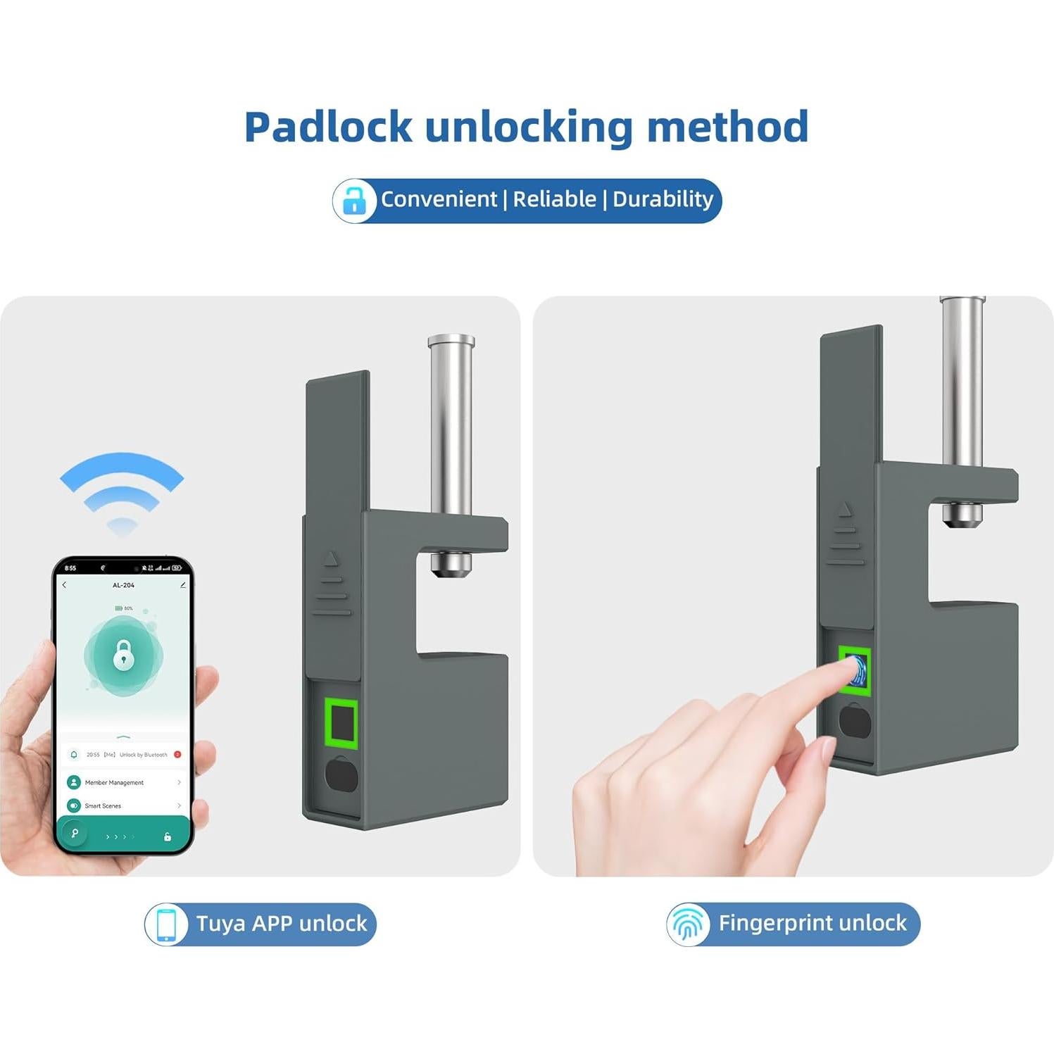 Candado Biométrico KENRONE D-Shape con App Tuya y Huella Digital