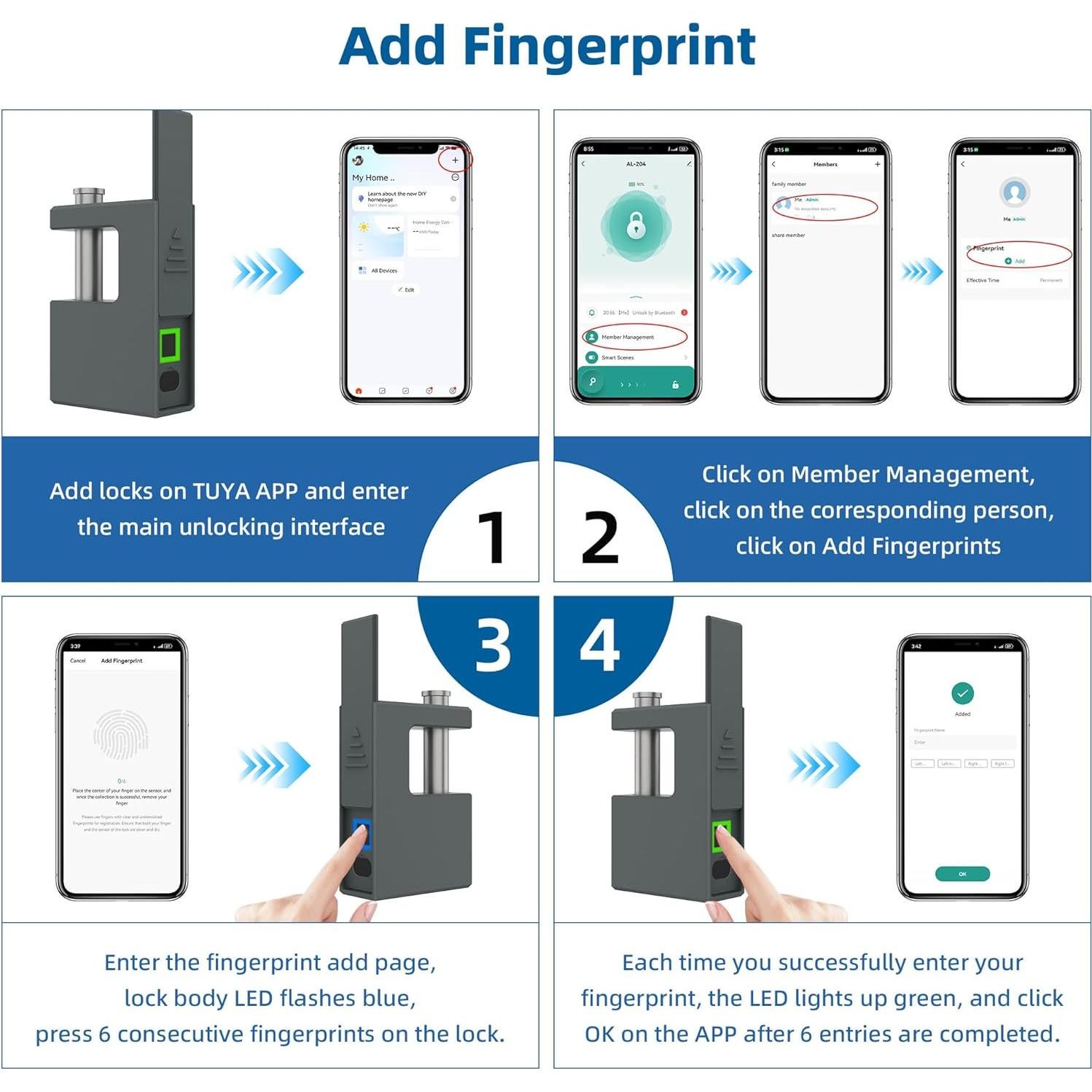 Candado Biométrico KENRONE D-Shape con App Tuya y Huella Digital