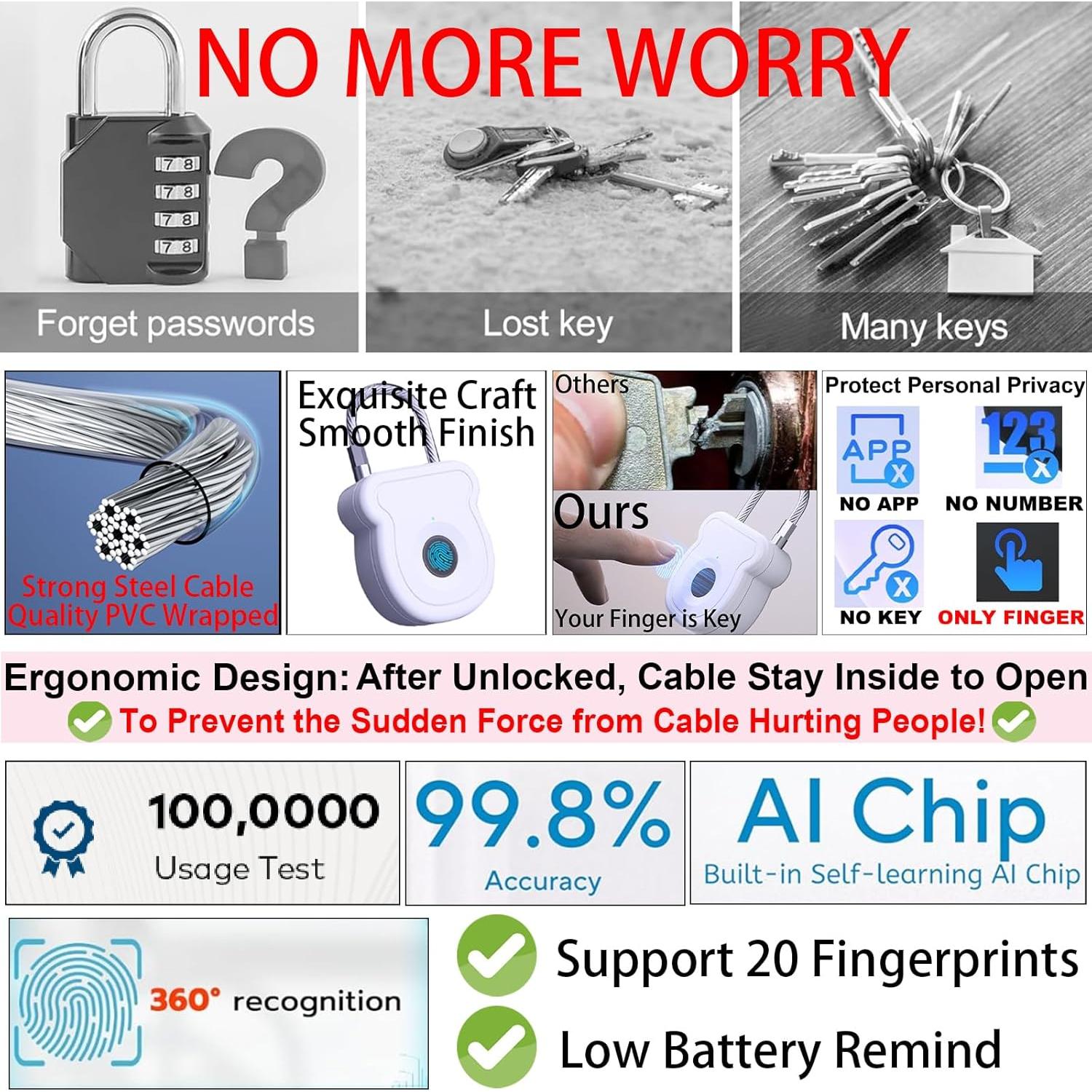 Candado Biométrico de Huella Dactilar Bstsilver para Gimnasio