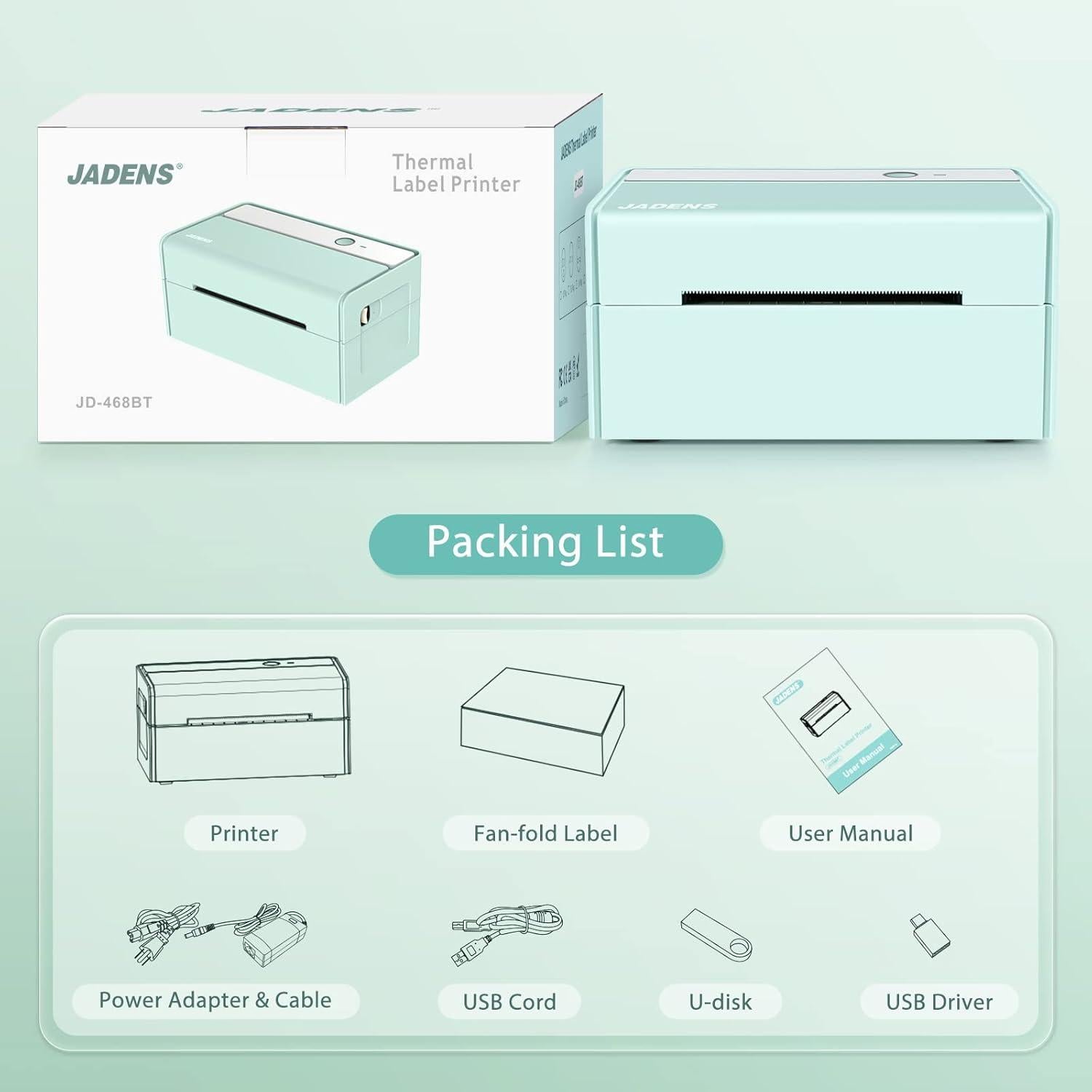 Impresora Térmica de Etiquetas JADENS 468BT Verde 4x6