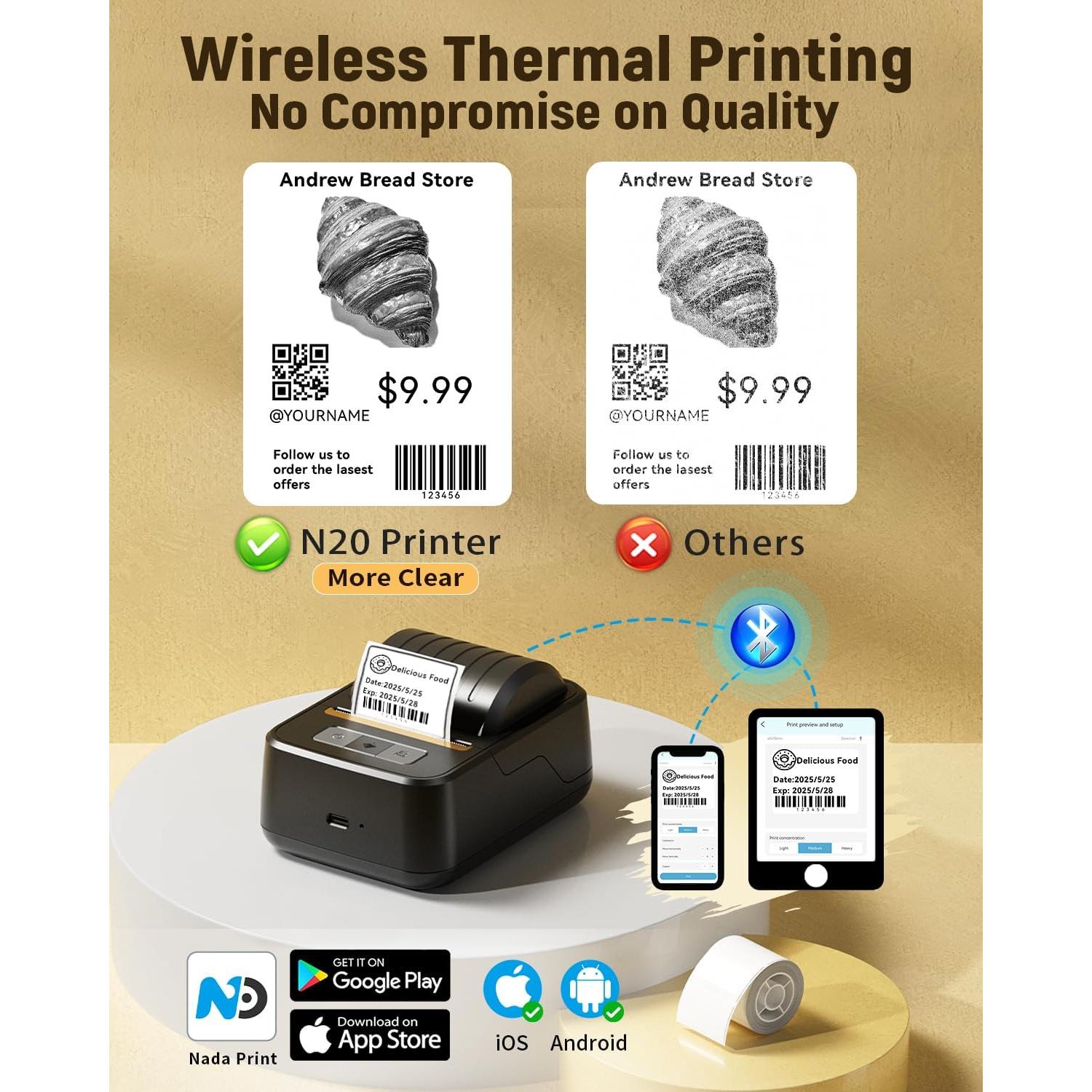 Impresora de Etiquetas Bluetooth NADAIIN N20 Portátil 5.1cm