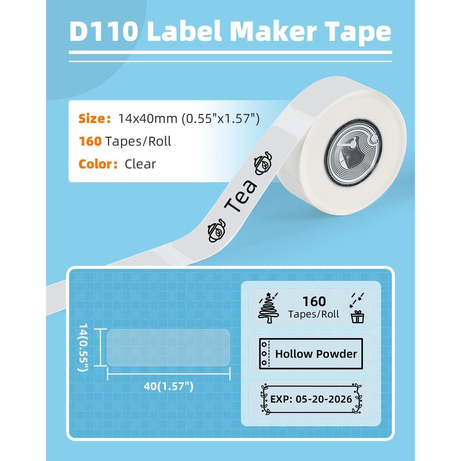 3 Rollos Cinta Etiquetadora Odolpin D110 14x40mm Transparente