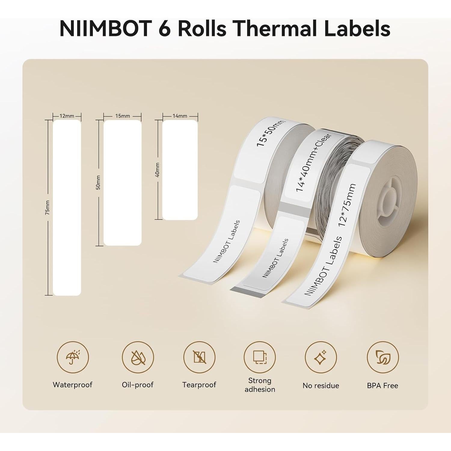6 Rollos de Cinta de Etiquetas Térmicas NIIMBOT D11/D110/D101