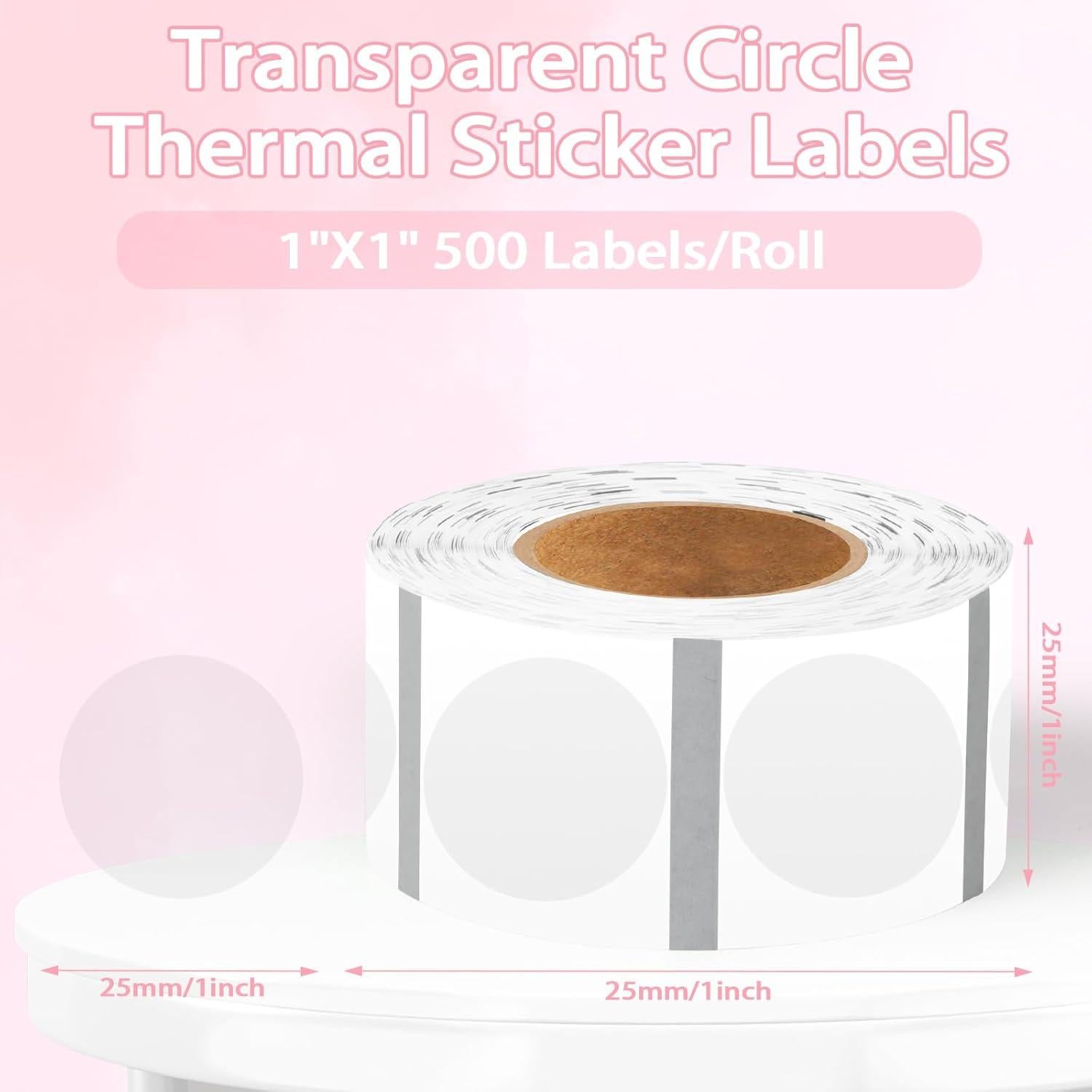 500 Etiquetas Térmicas Circulares Transparentes DLUGOPIS 2.54cm