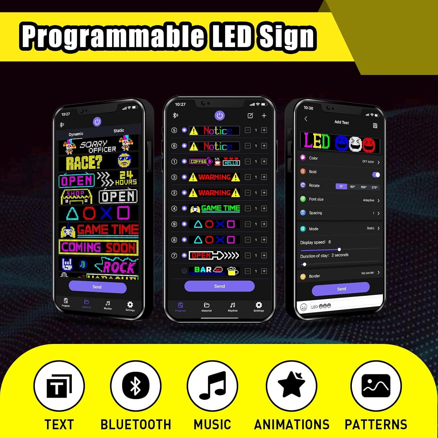 Cartel LED Programable Sasecgo 48x12.7cm con APP Bluetooth