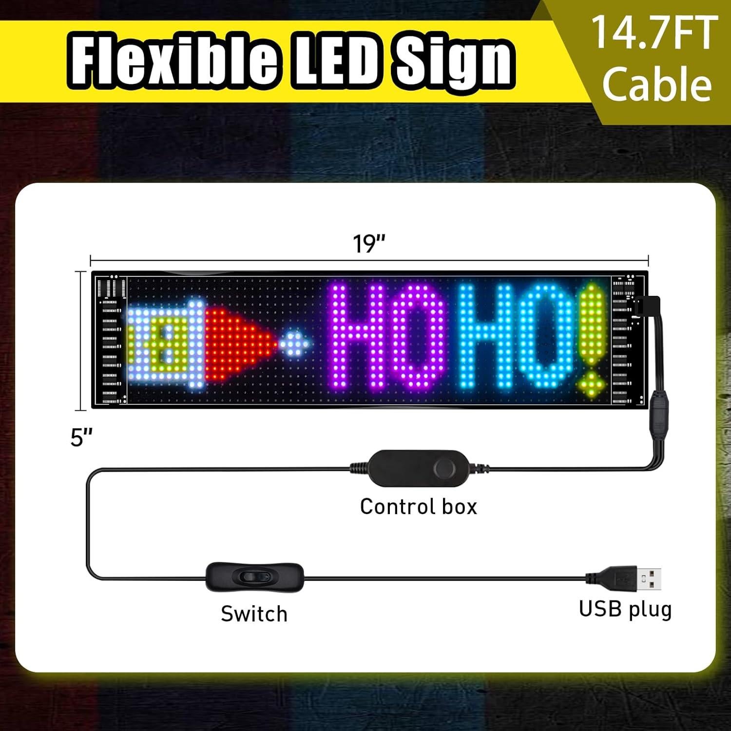 Cartel LED Programable Sasecgo 48x12.7cm con APP Bluetooth