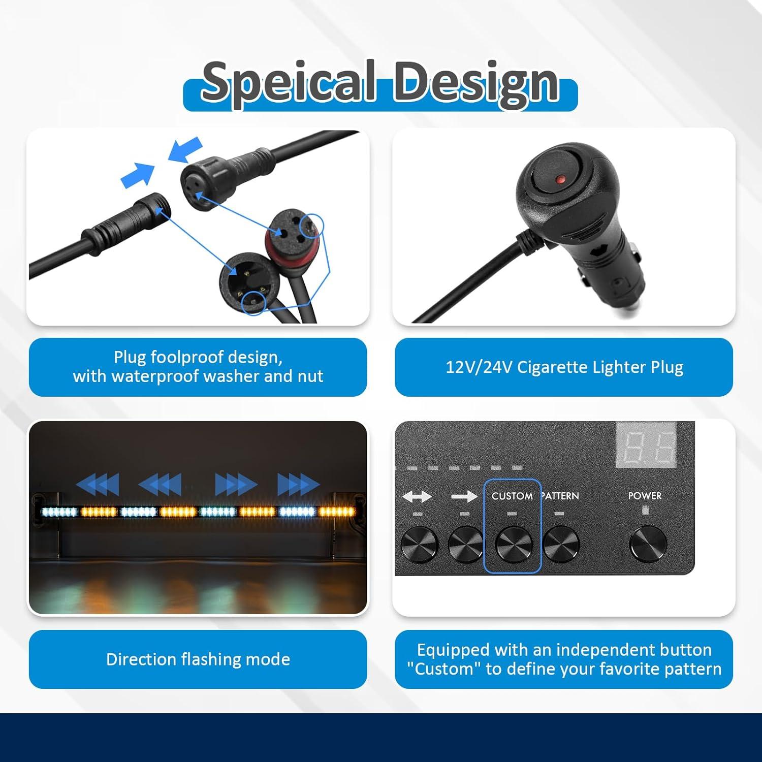 Barra de Luz Estroboscópica LED Wsays 89 cm 48W Ámbar Blanco