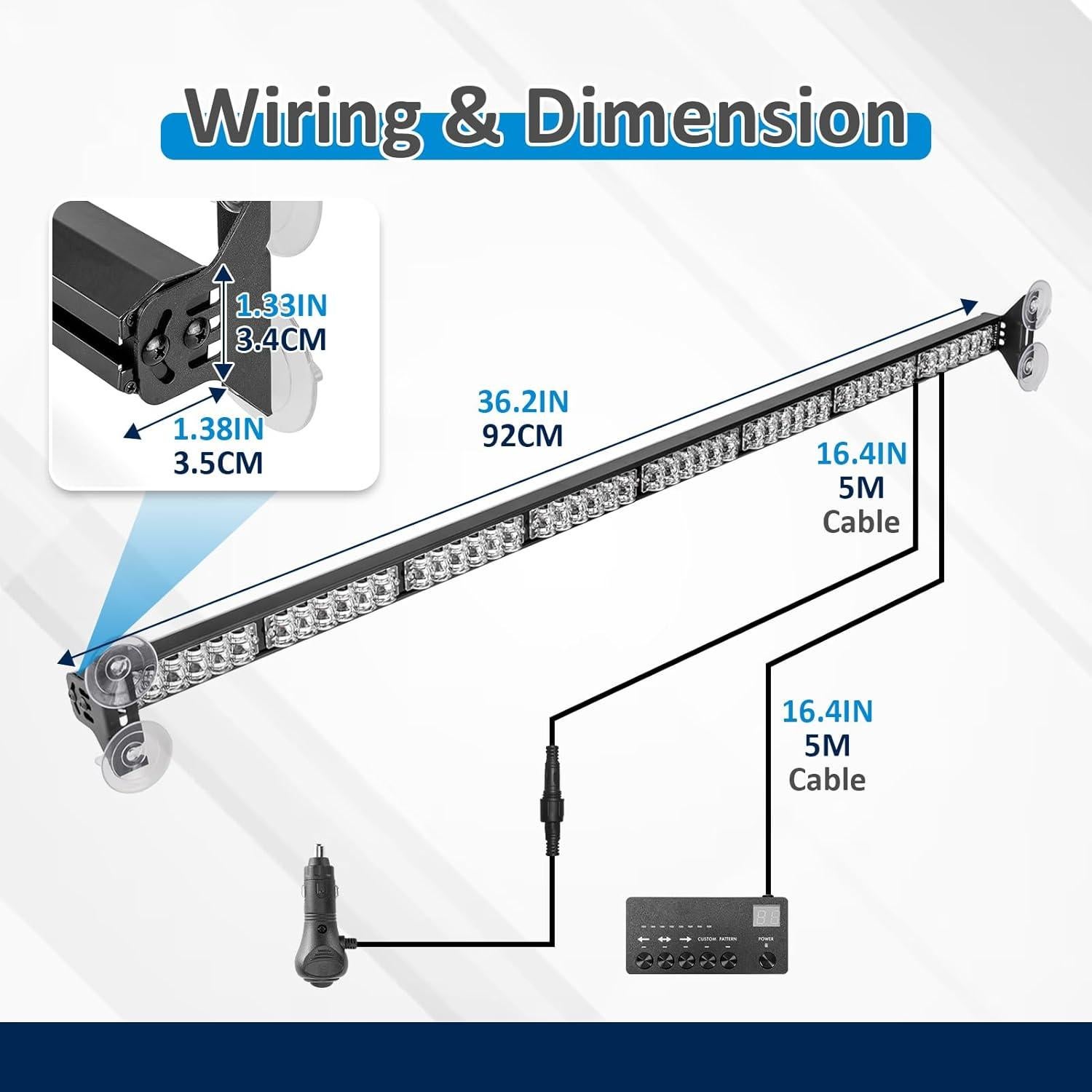 Barra de Luz Estroboscópica LED Wsays 89 cm 48W Ámbar Blanco
