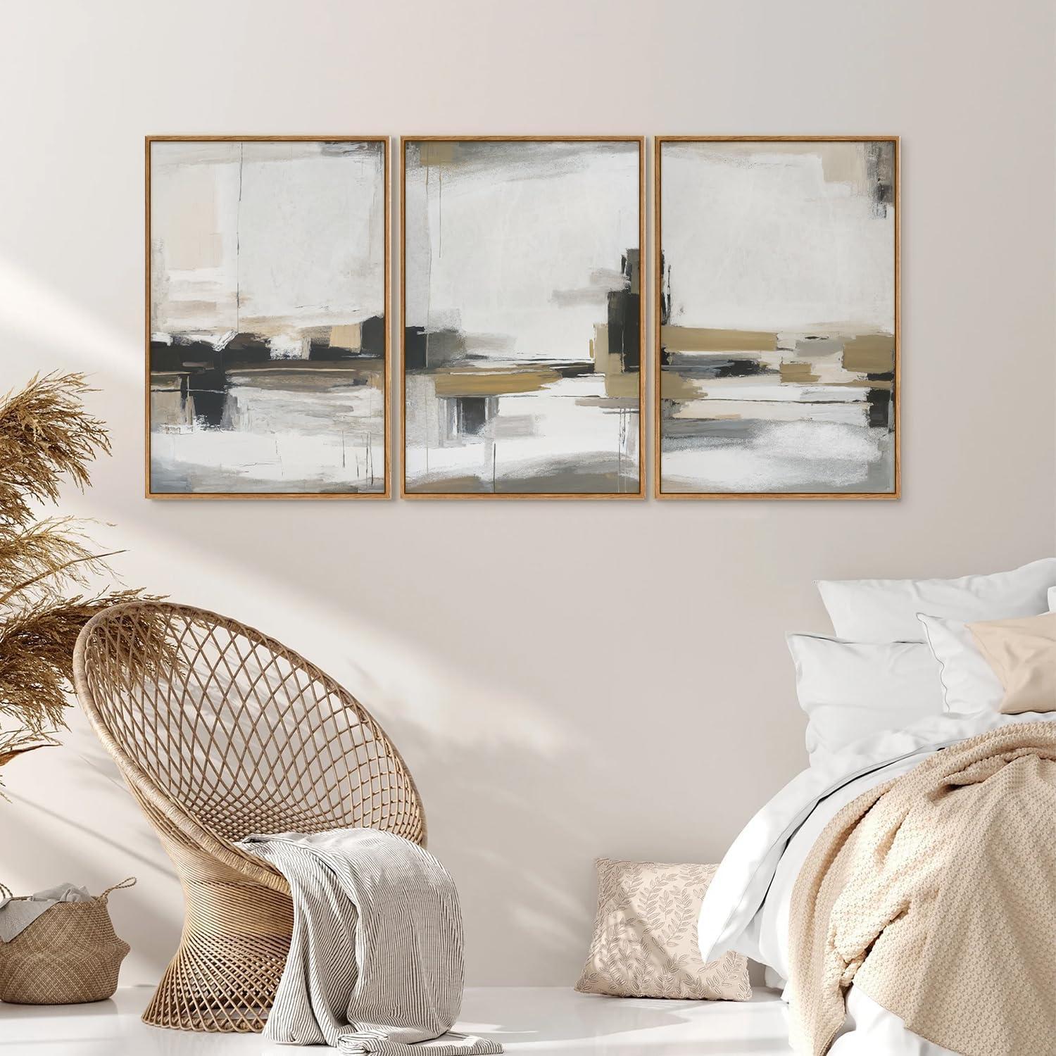 Set de Arte en Lienzo Enmarcado Beige Abstracto SIGNINART 3 Piezas