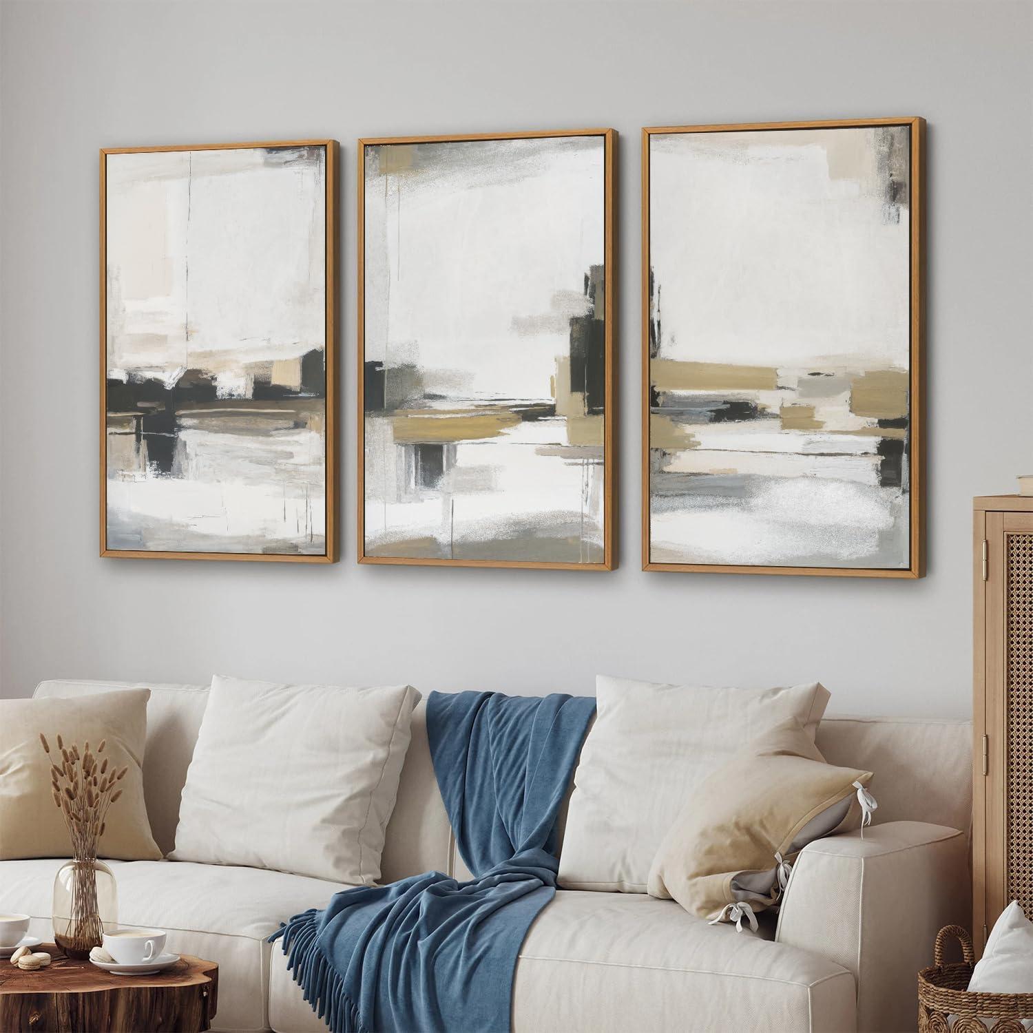 Set de Arte en Lienzo Enmarcado Beige Abstracto SIGNINART 3 Piezas