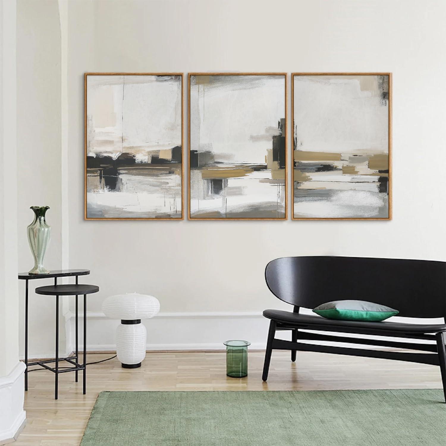 Set de Arte en Lienzo Enmarcado Beige Abstracto SIGNINART 3 Piezas