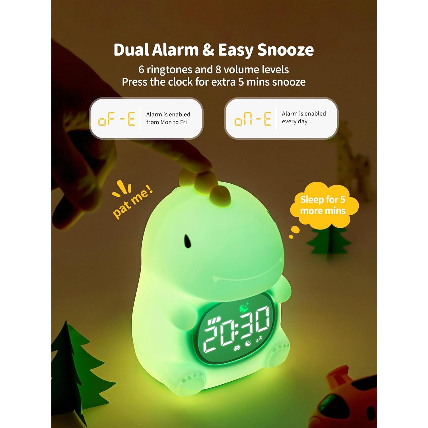 Reloj Despertador MASHI Dinosaurio con Luz y Sonidos