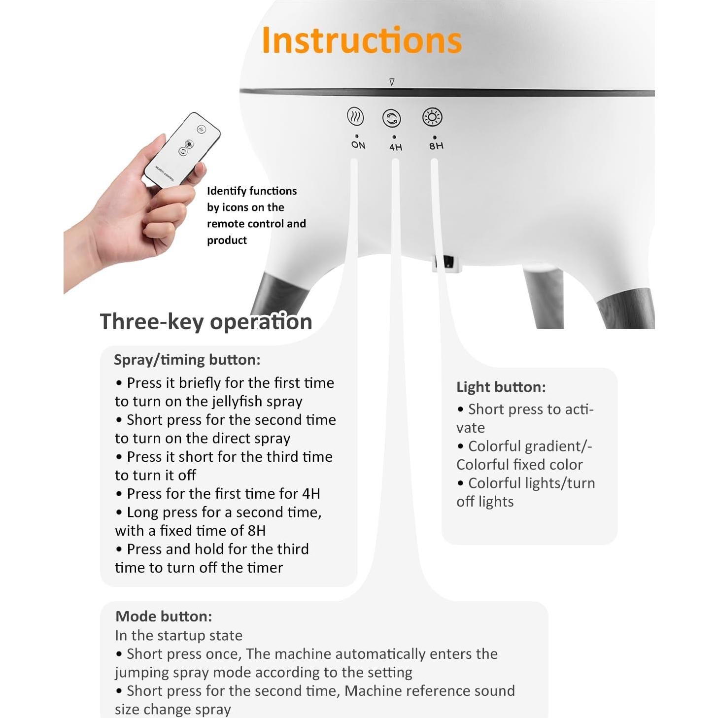 Difusor de Medusas Piosarafiem 250ml con Control Remoto y Luz LED