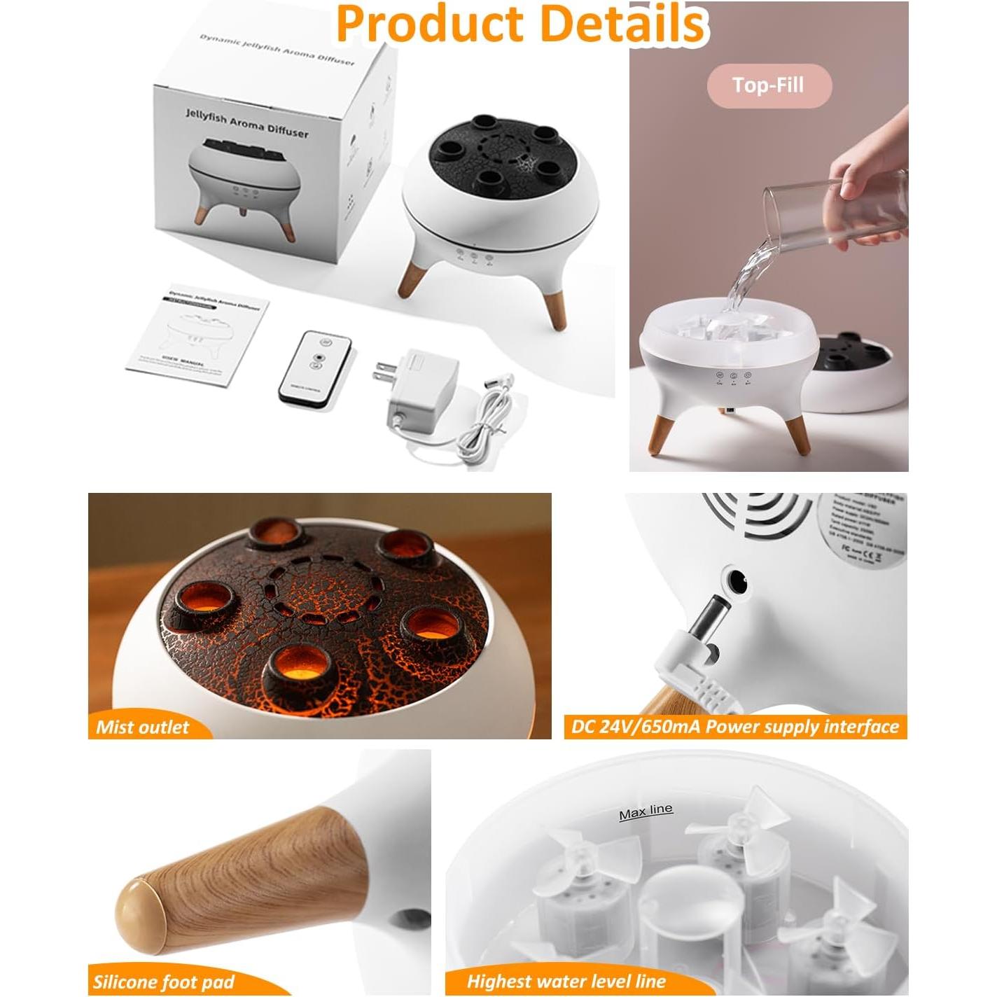 Difusor de Medusas Piosarafiem 250ml con Control Remoto y Luz LED