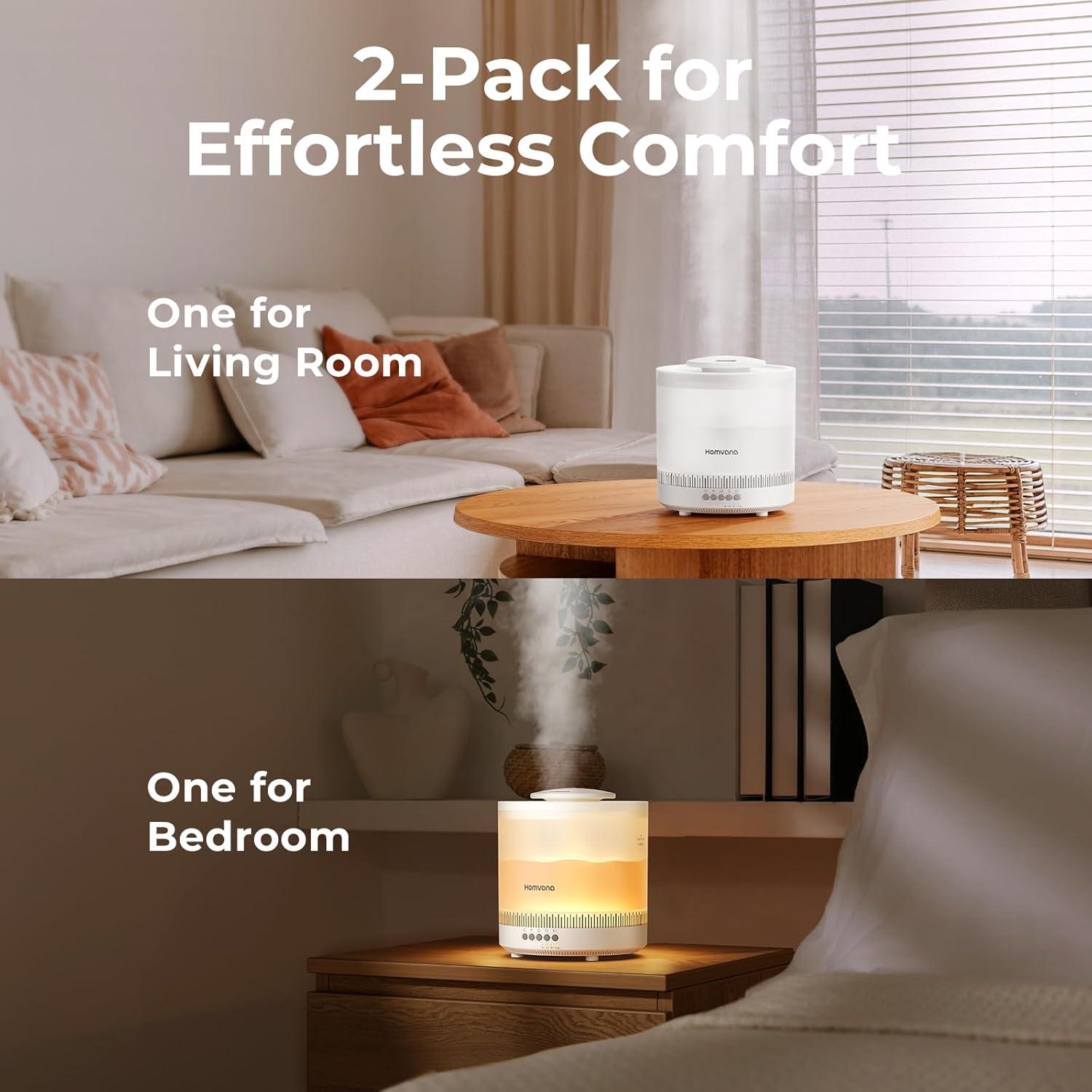 Humidificadores Homvana 1.8L - 2 Paquetes para Dormitorio