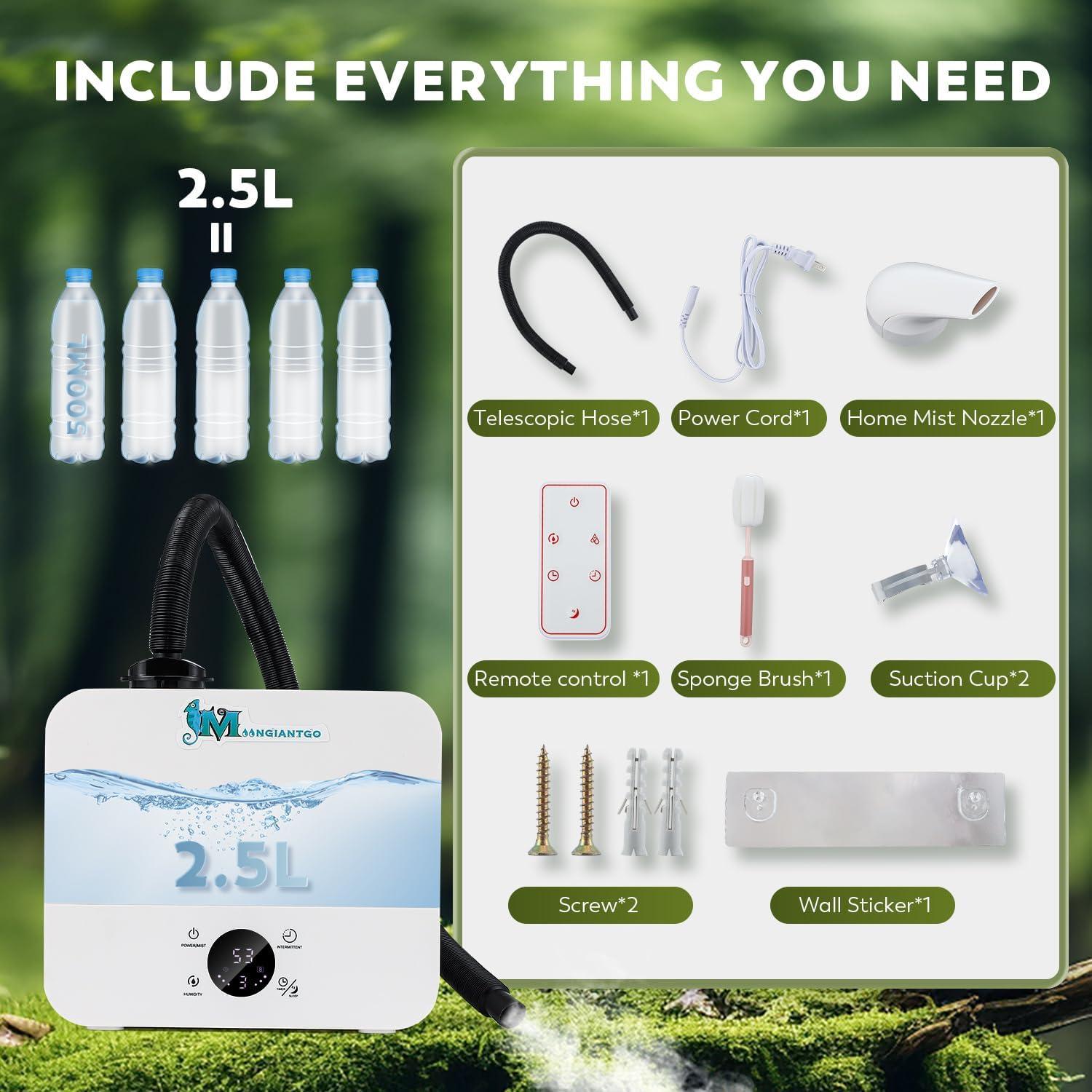 Humidificador de Reptiles Moongiantgo 2.5L con Niebla Ajustable