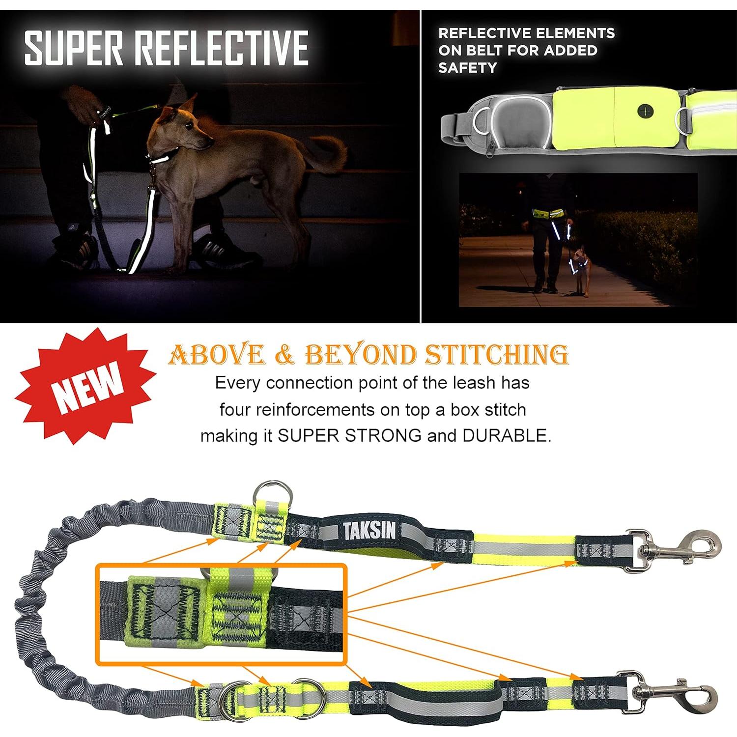 Correa Reflectante Taksin con Amortiguador y Mangos Acolchados 1.2m