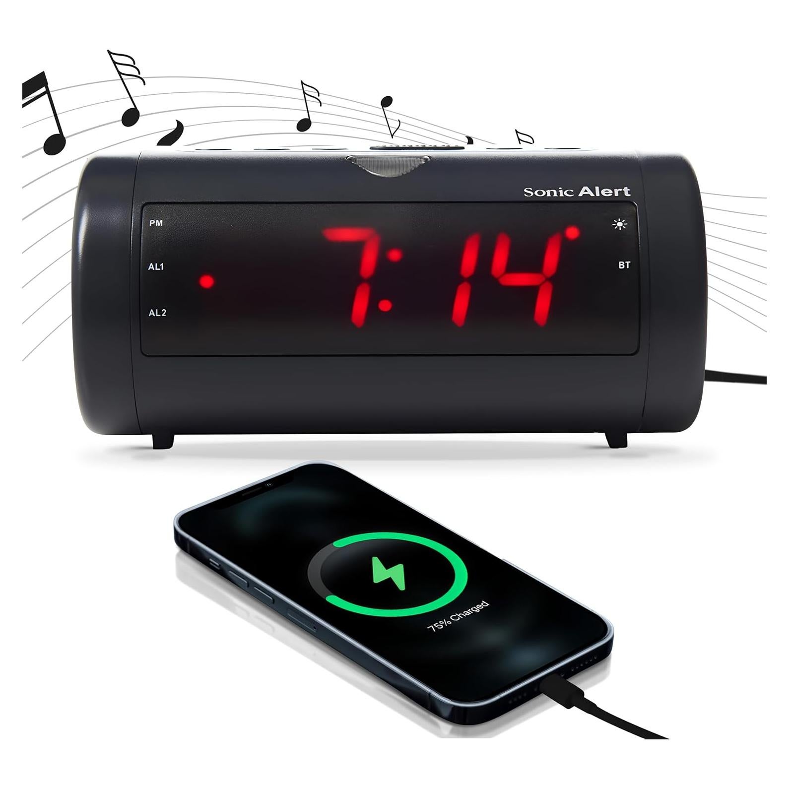Reloj Despertador Digital Sonic Alert SB750B - Alarma 113dB, Bluetooth, USB