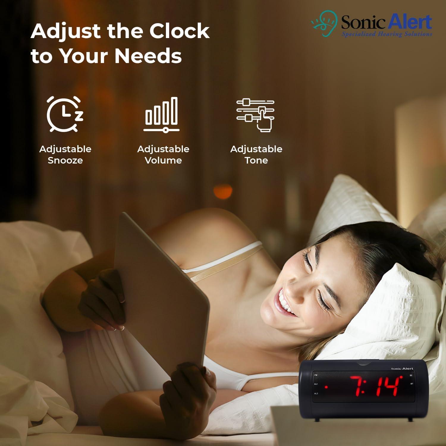 Reloj Despertador Digital Sonic Alert SB750B - Alarma 113dB, Bluetooth, USB