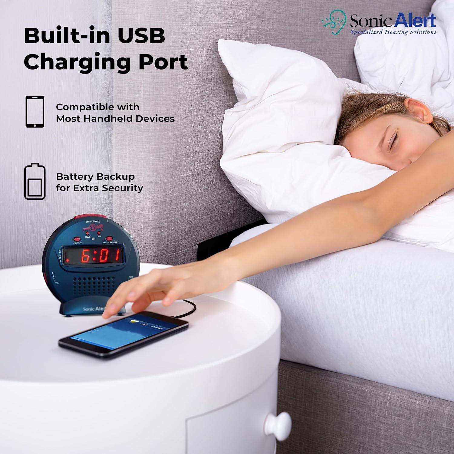 Reloj Despertador Digital Sonic Alert SBJ525SS con Snooze