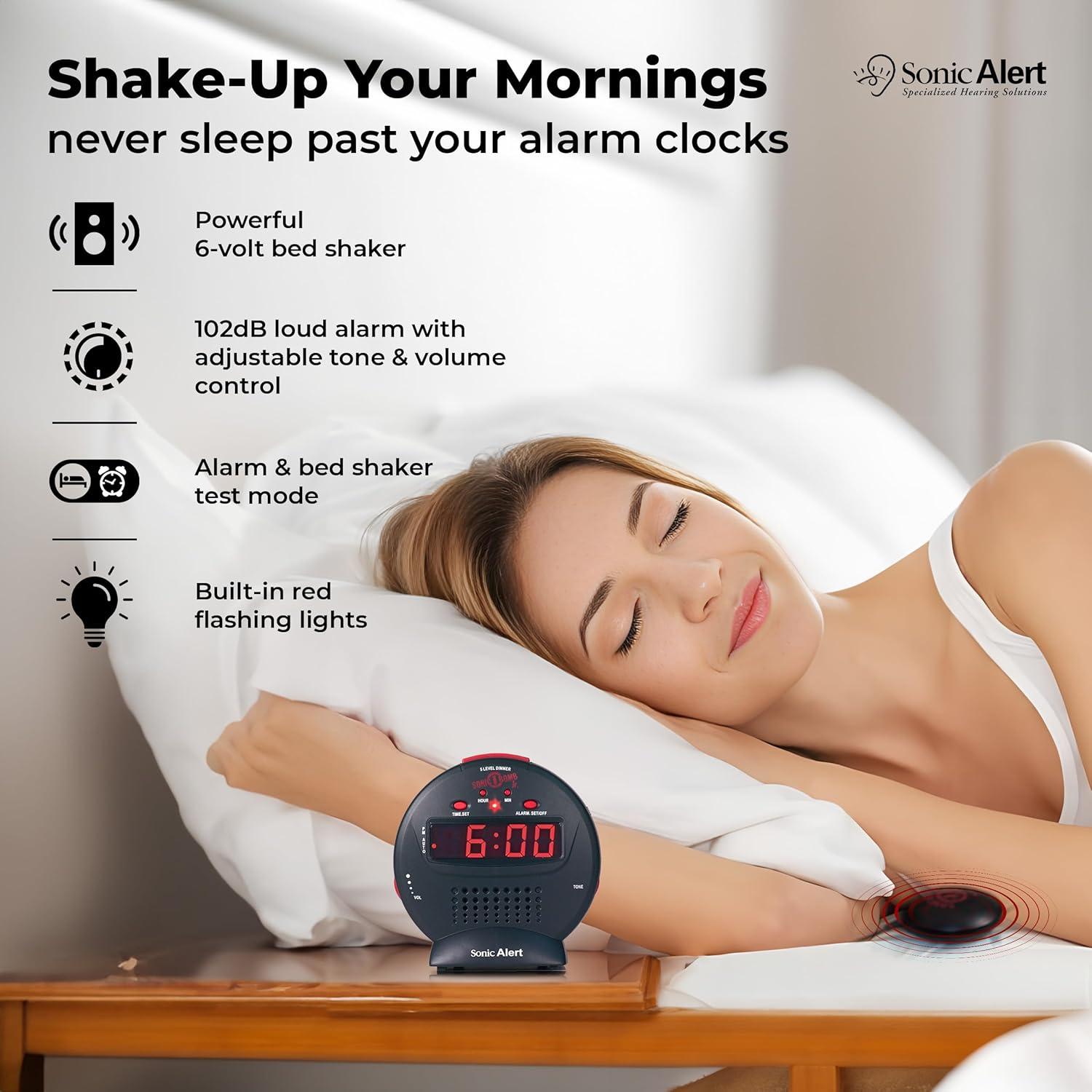 Reloj Despertador Digital Sonic Alert SBJ525SS con Snooze