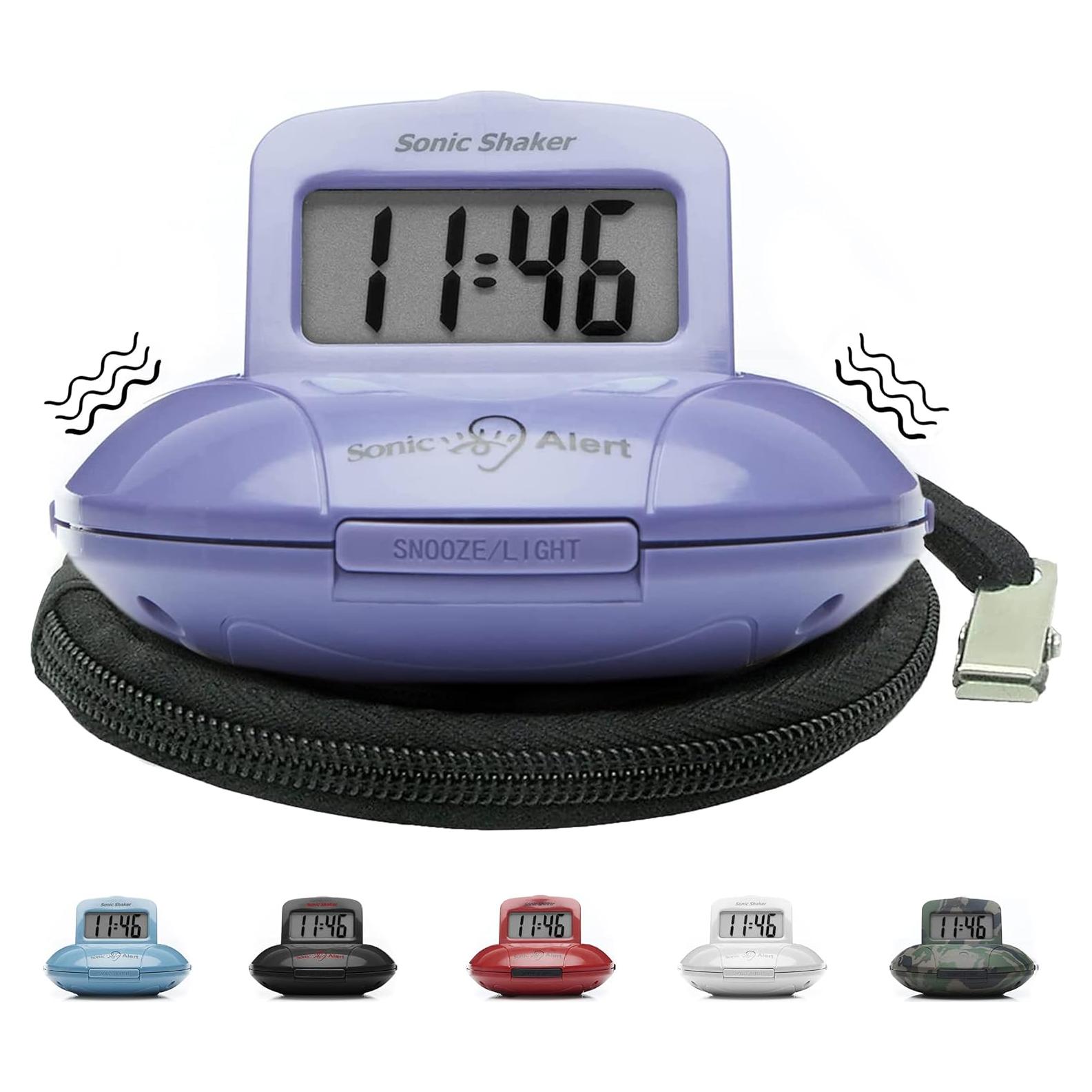 Reloj Despertador Digital Sonic Alert Púrpura Compacto con Vibración