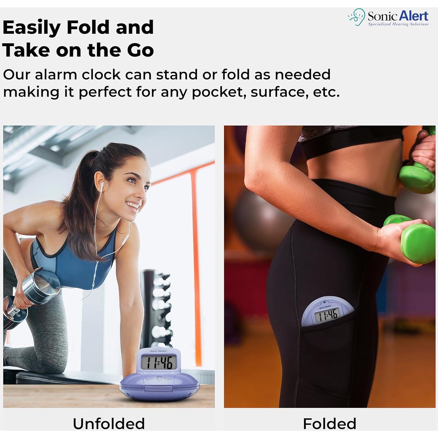 Reloj Despertador Digital Sonic Alert Púrpura Compacto con Vibración