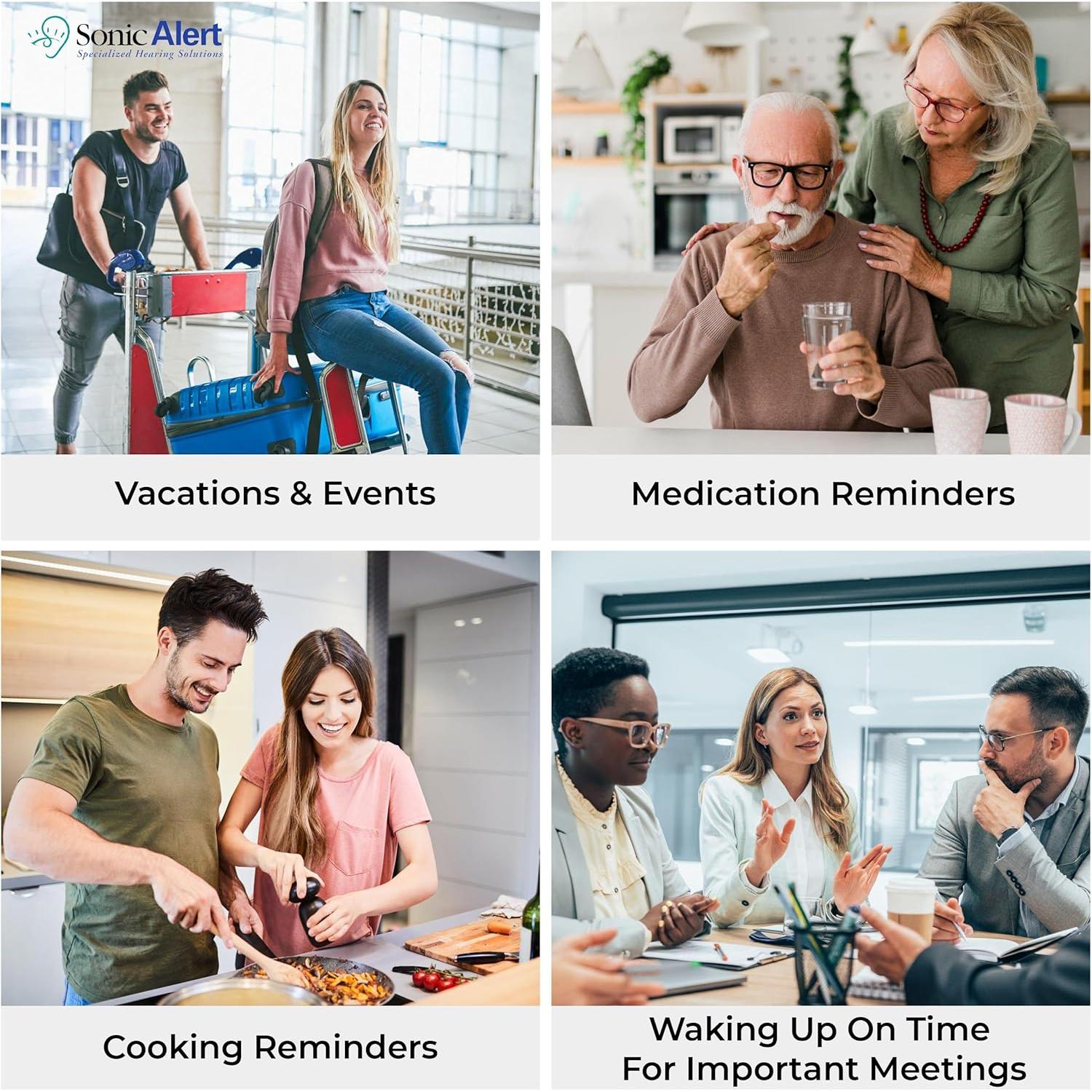 Reloj Despertador Digital Sonic Alert Púrpura Compacto con Vibración