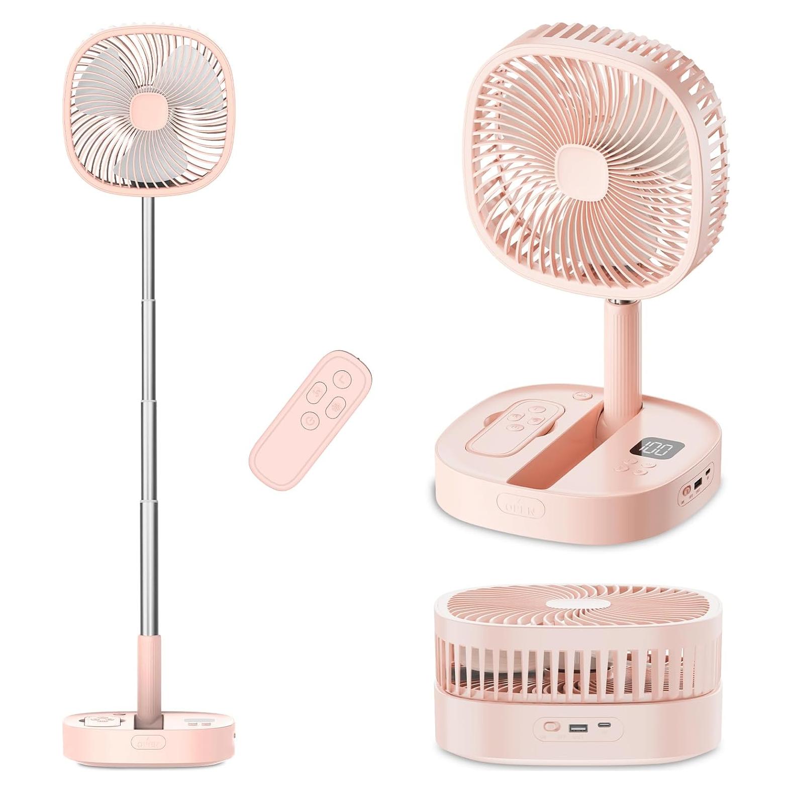 Ventilador de Pedestal Dhenrio Rosa Plegable 5 Velocidades 7200mAh