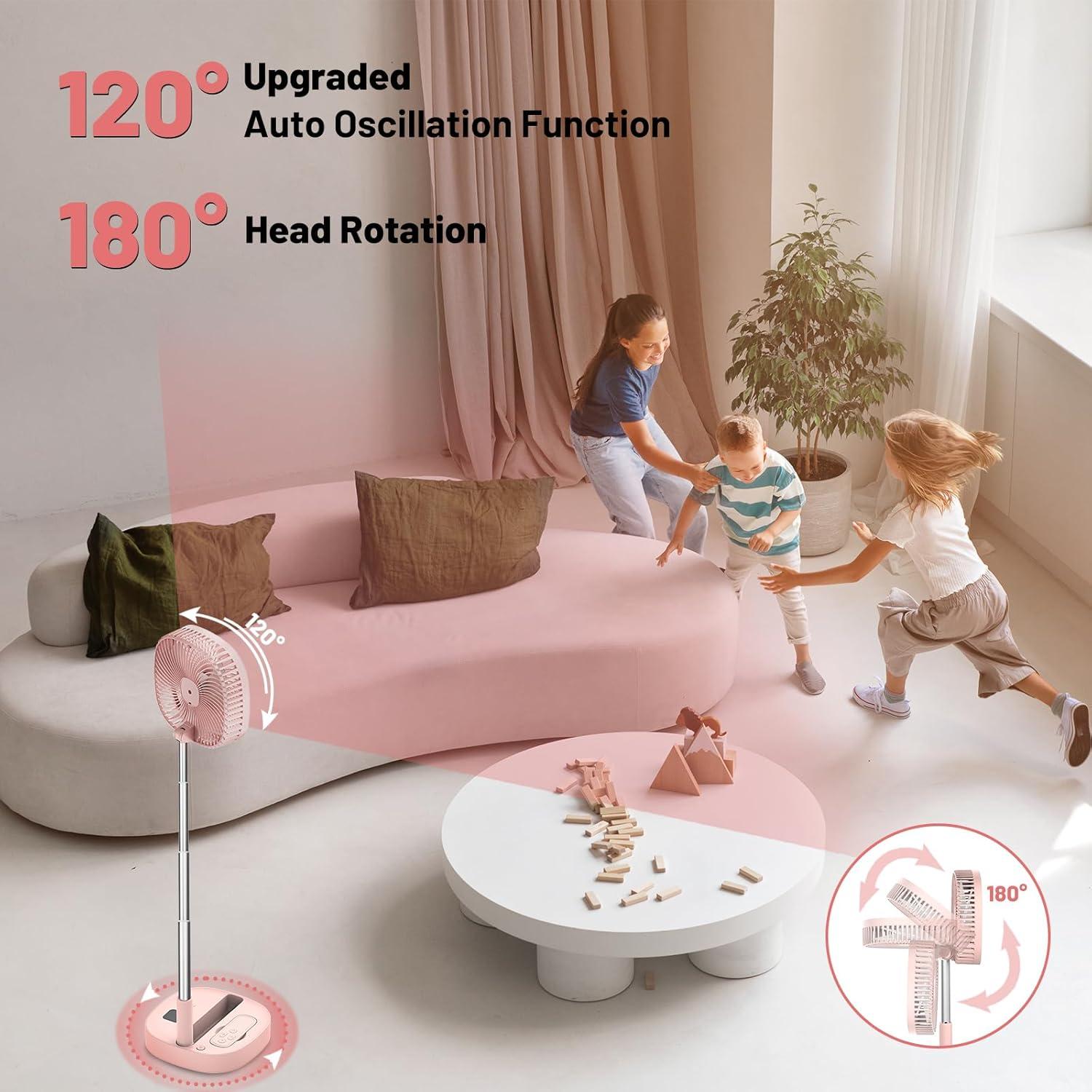 Ventilador de Pedestal Dhenrio Rosa Plegable 5 Velocidades 7200mAh