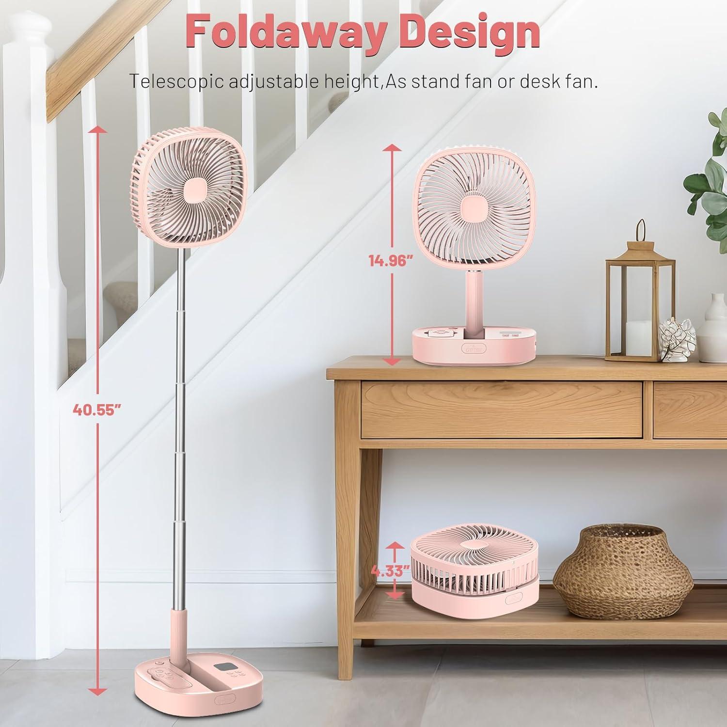 Ventilador de Pedestal Dhenrio Rosa Plegable 5 Velocidades 7200mAh