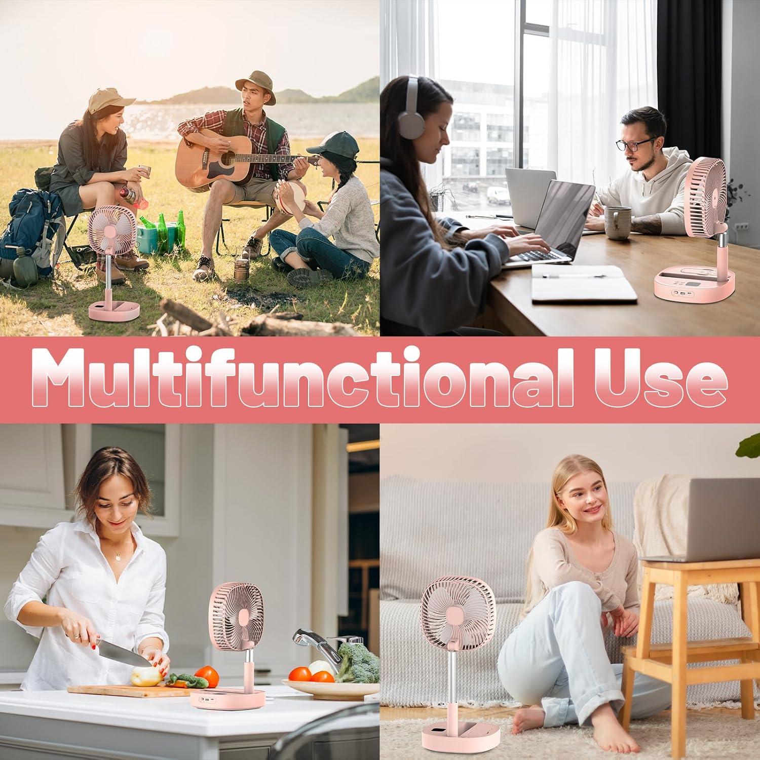 Ventilador de Pedestal Dhenrio Rosa Plegable 5 Velocidades 7200mAh