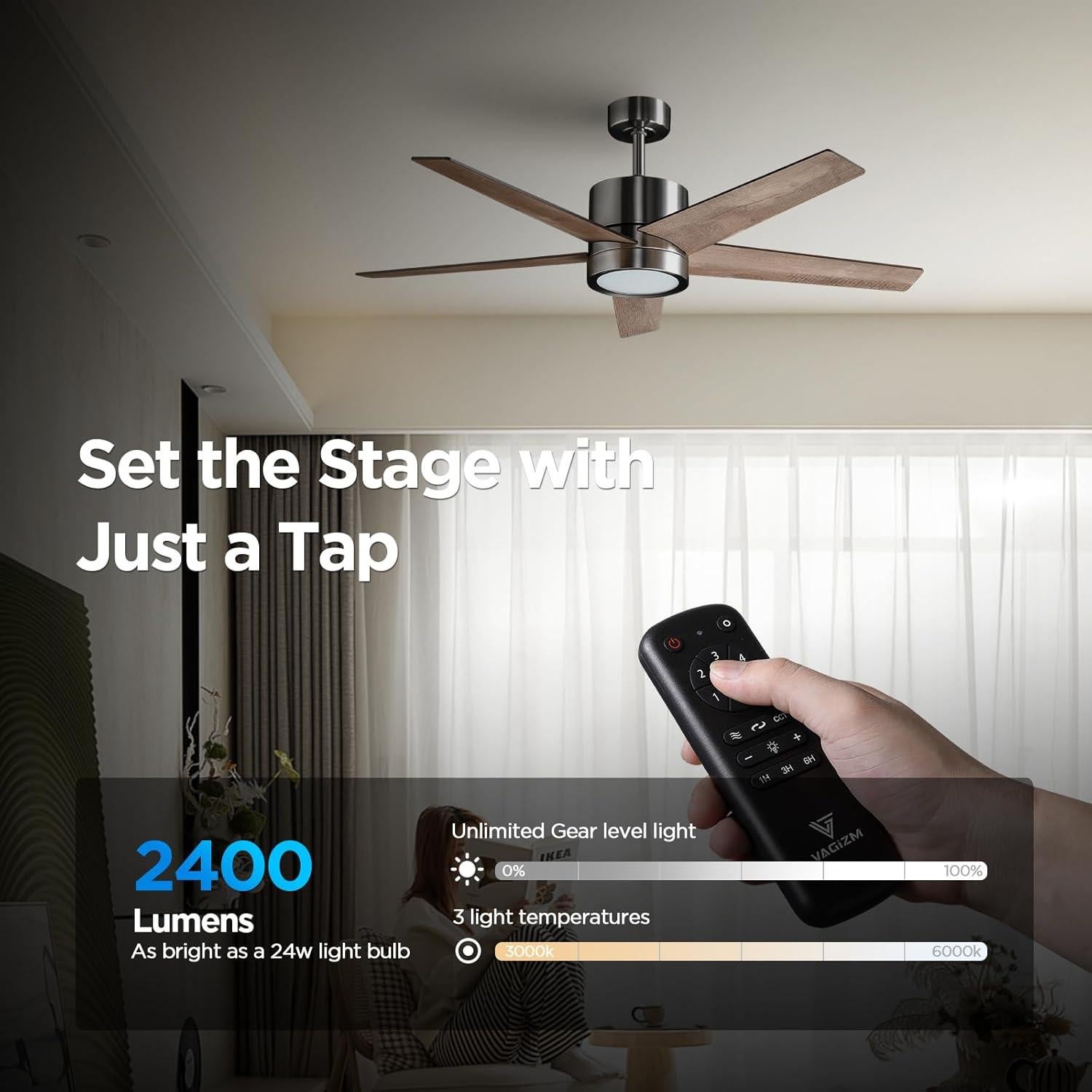 Ventilador de Techo Vagizm 132 cm con Luz y Control Remoto