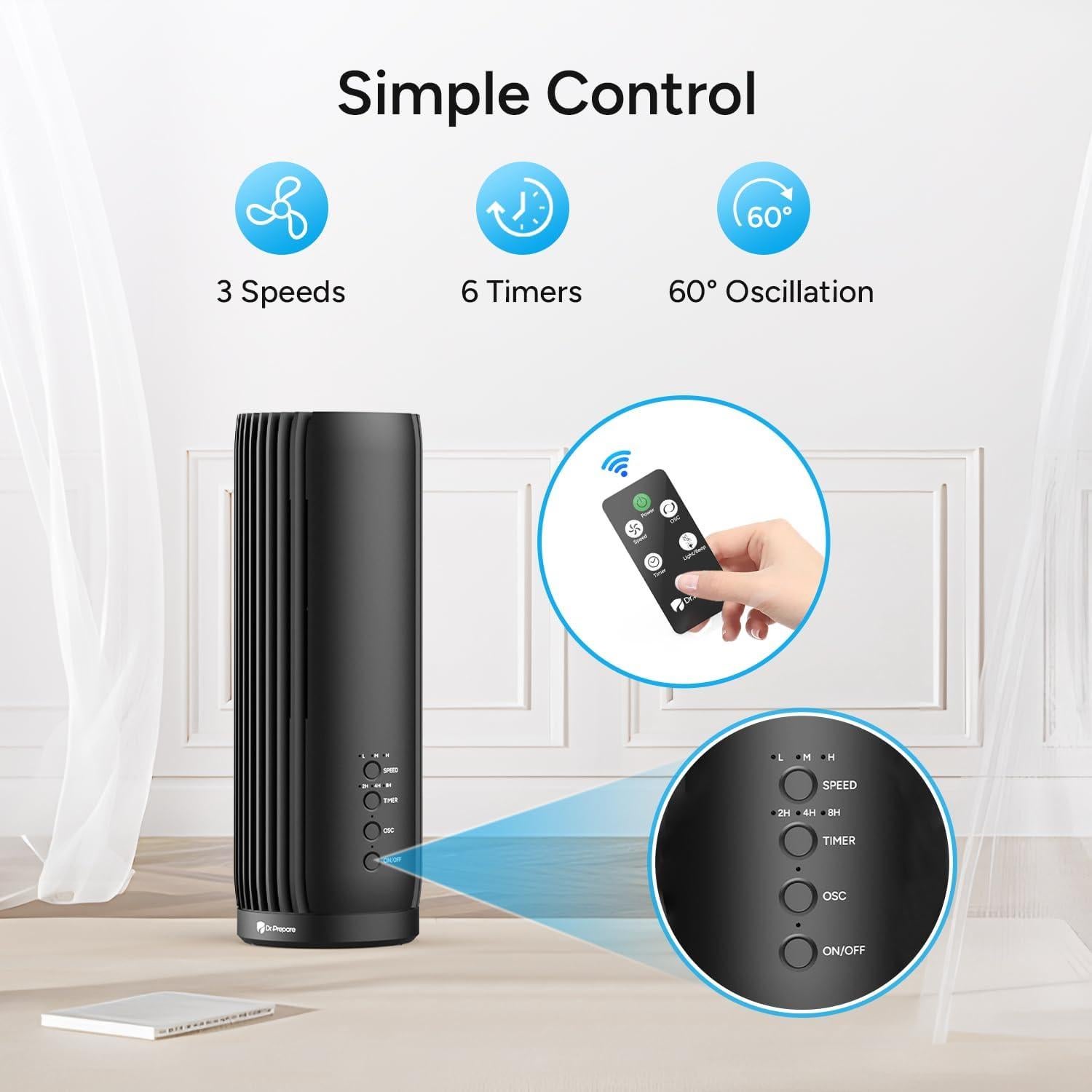 Ventilador de Mesa DR.PREPARE 25W 12.7" Silencioso con Control Remoto