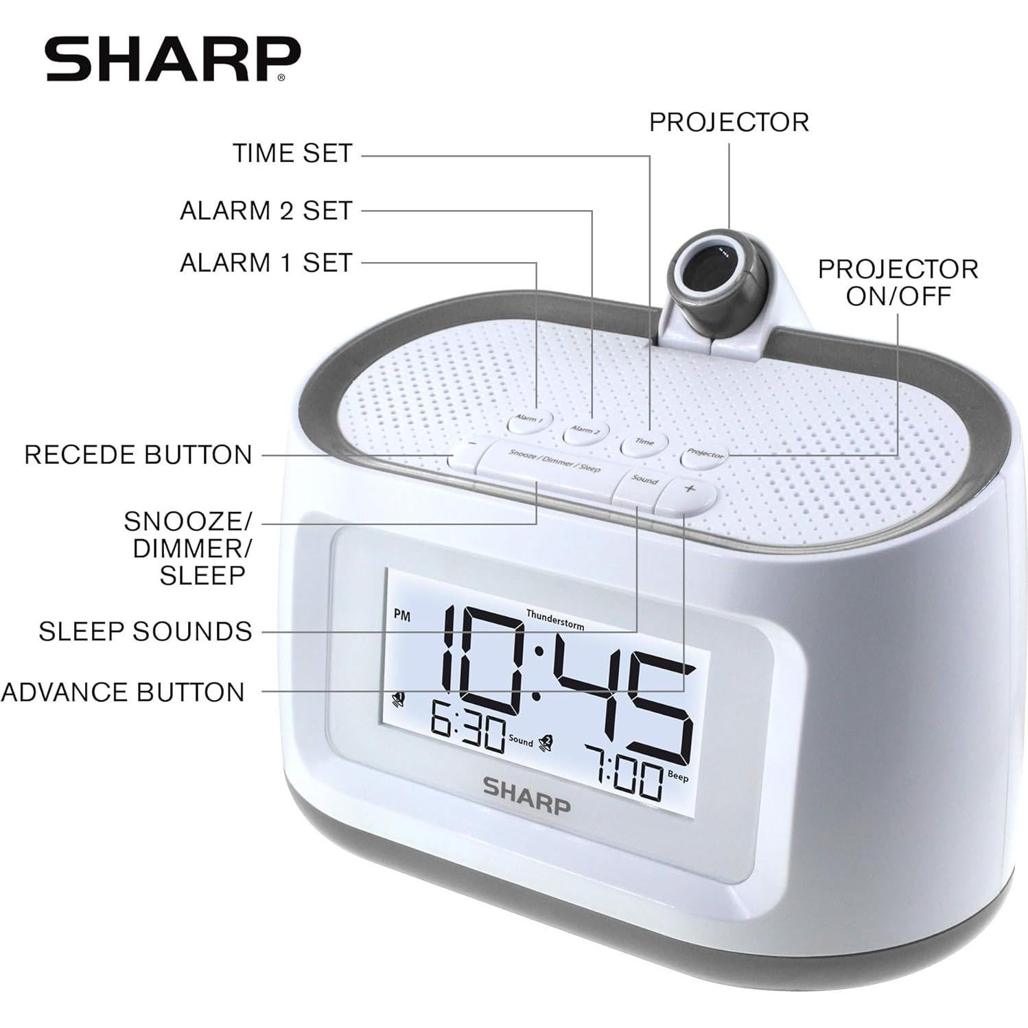 Reloj Despertador Proyector Sharp SPC585BCAMZ con Sonidos Naturales