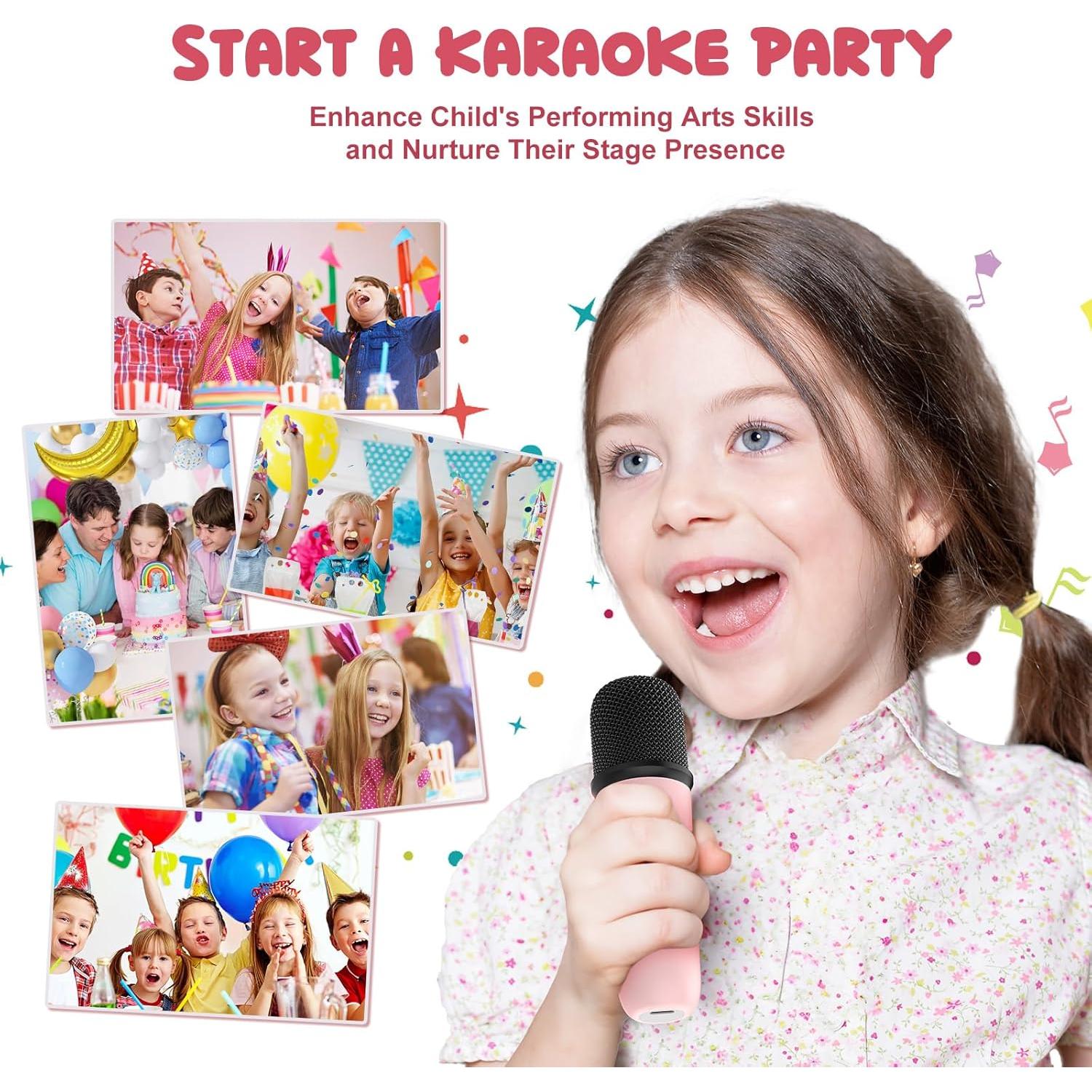 Mini Máquina de Karaoke Bluetooth Rosa con 2 Micrófonos