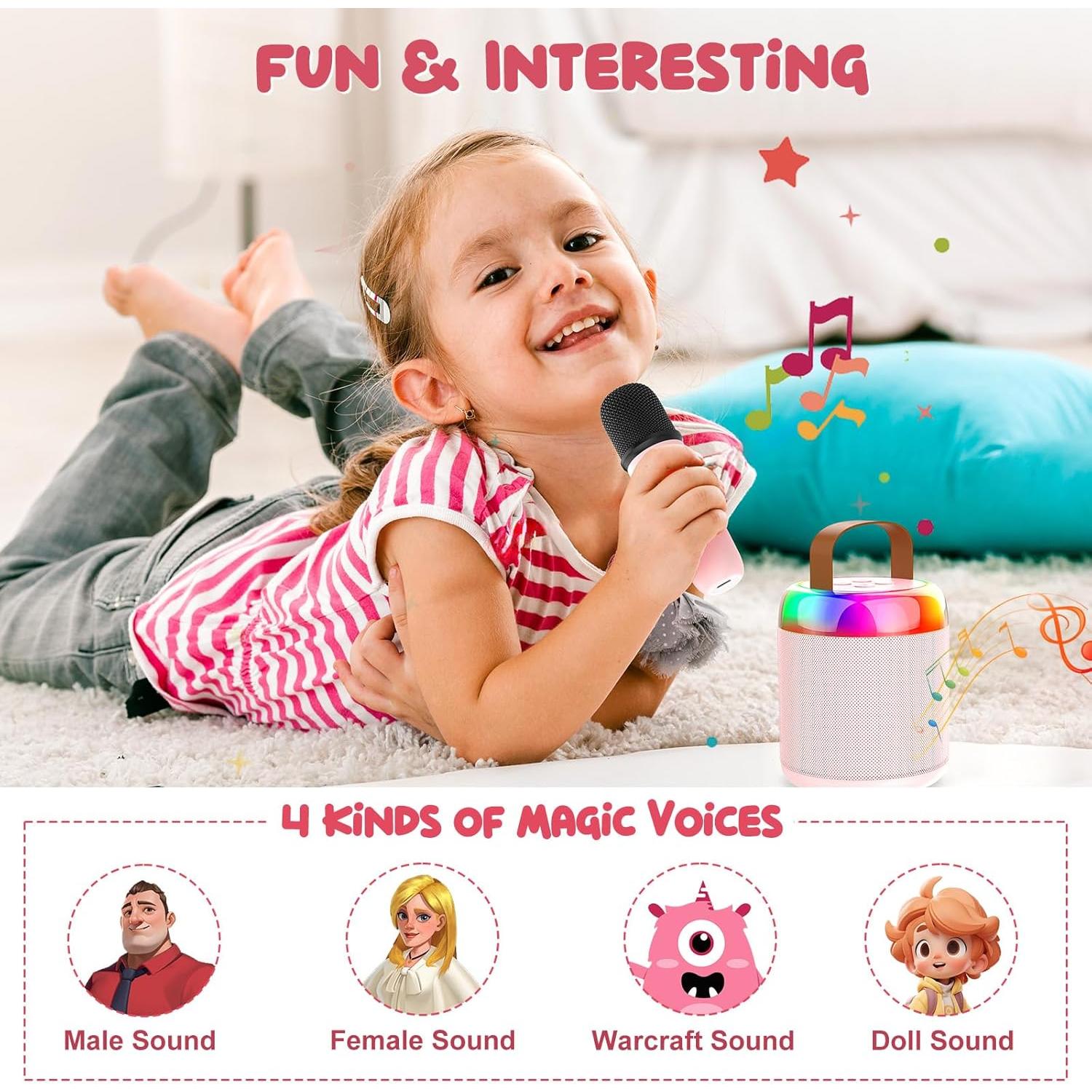 Mini Máquina de Karaoke Bluetooth Rosa con 2 Micrófonos