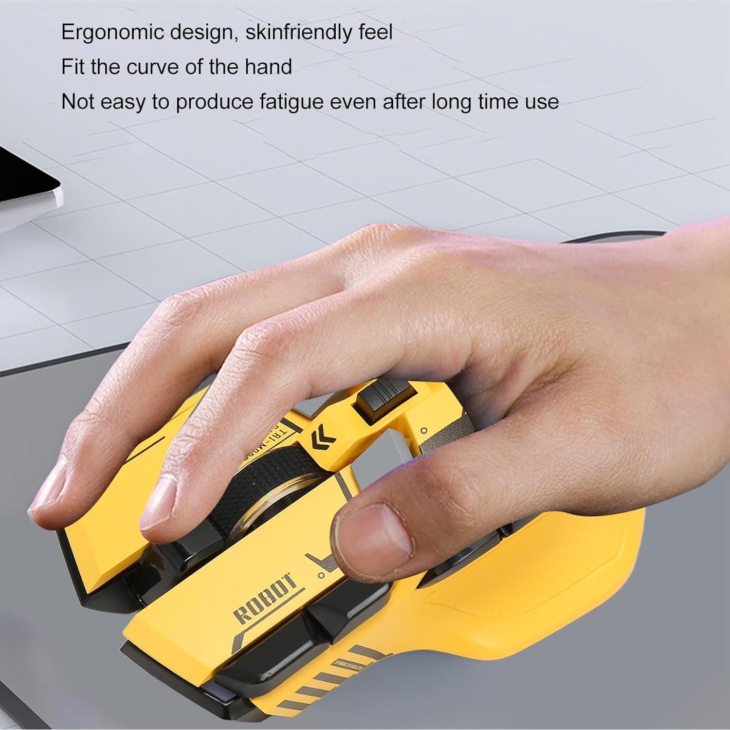 Ratón Gaming Heayzoki Inalámbrico RGB 3 Modos 10 Botones Amarillo