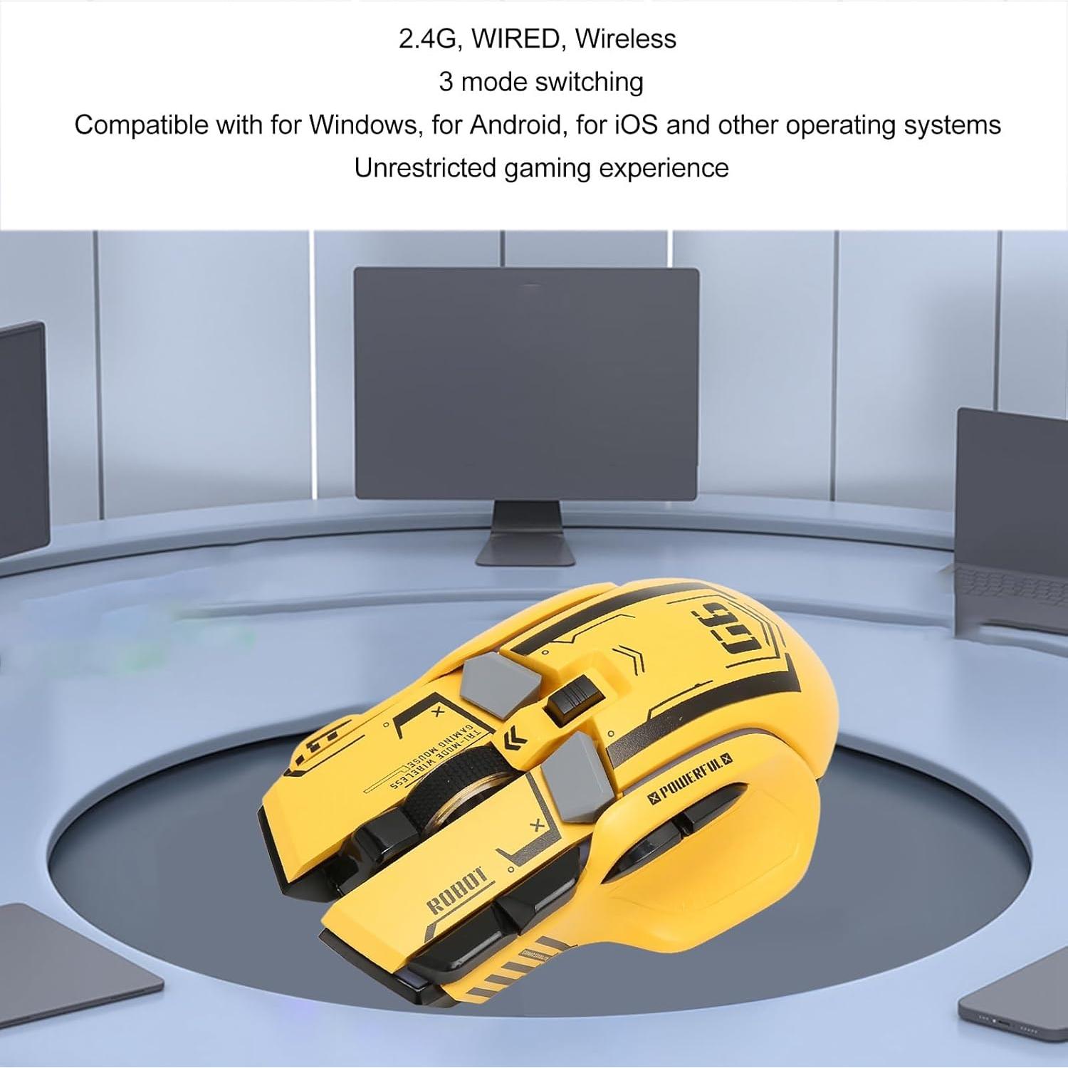 Ratón Gaming Heayzoki Inalámbrico RGB 3 Modos 10 Botones Amarillo