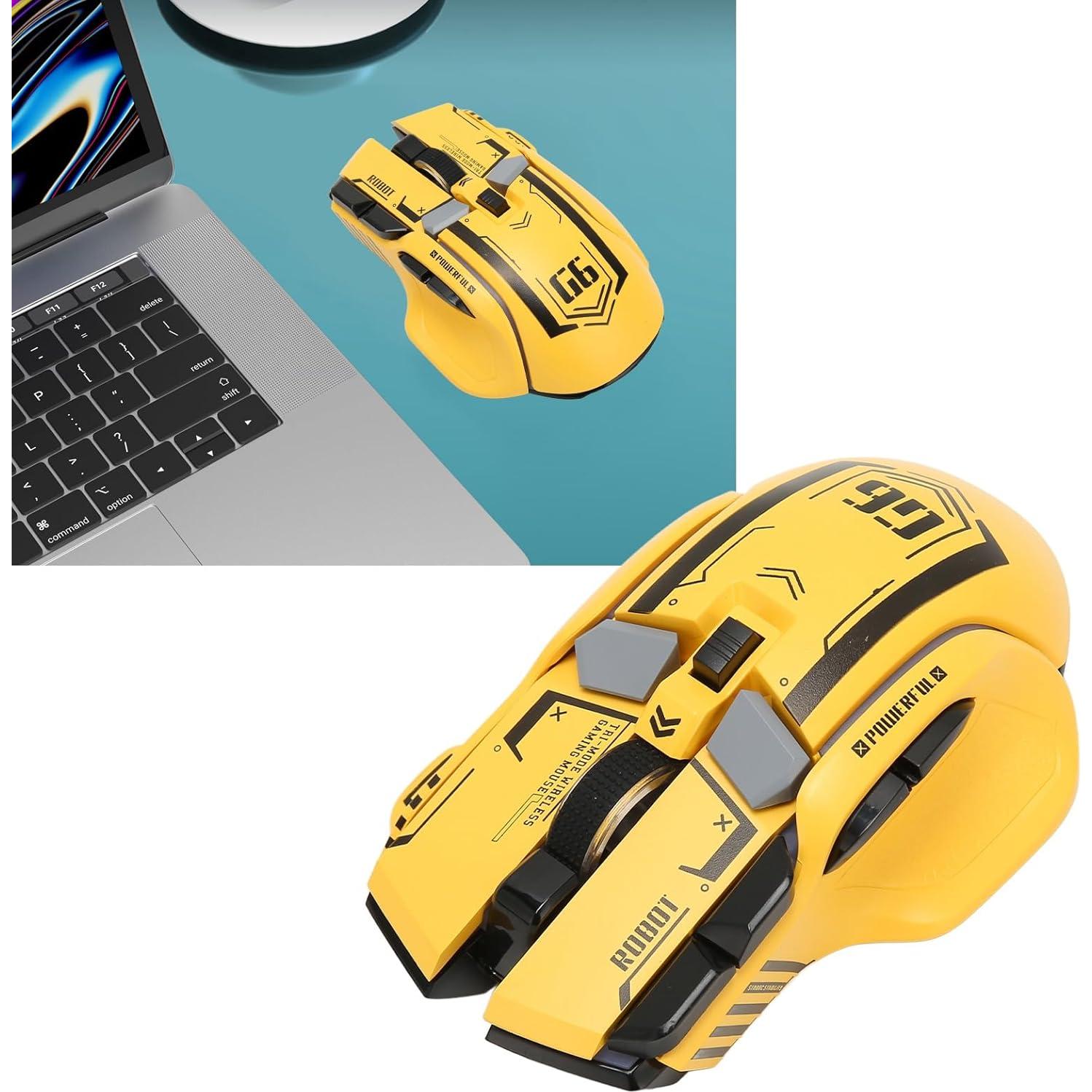 Ratón Gaming Heayzoki Inalámbrico RGB 3 Modos 10 Botones Amarillo