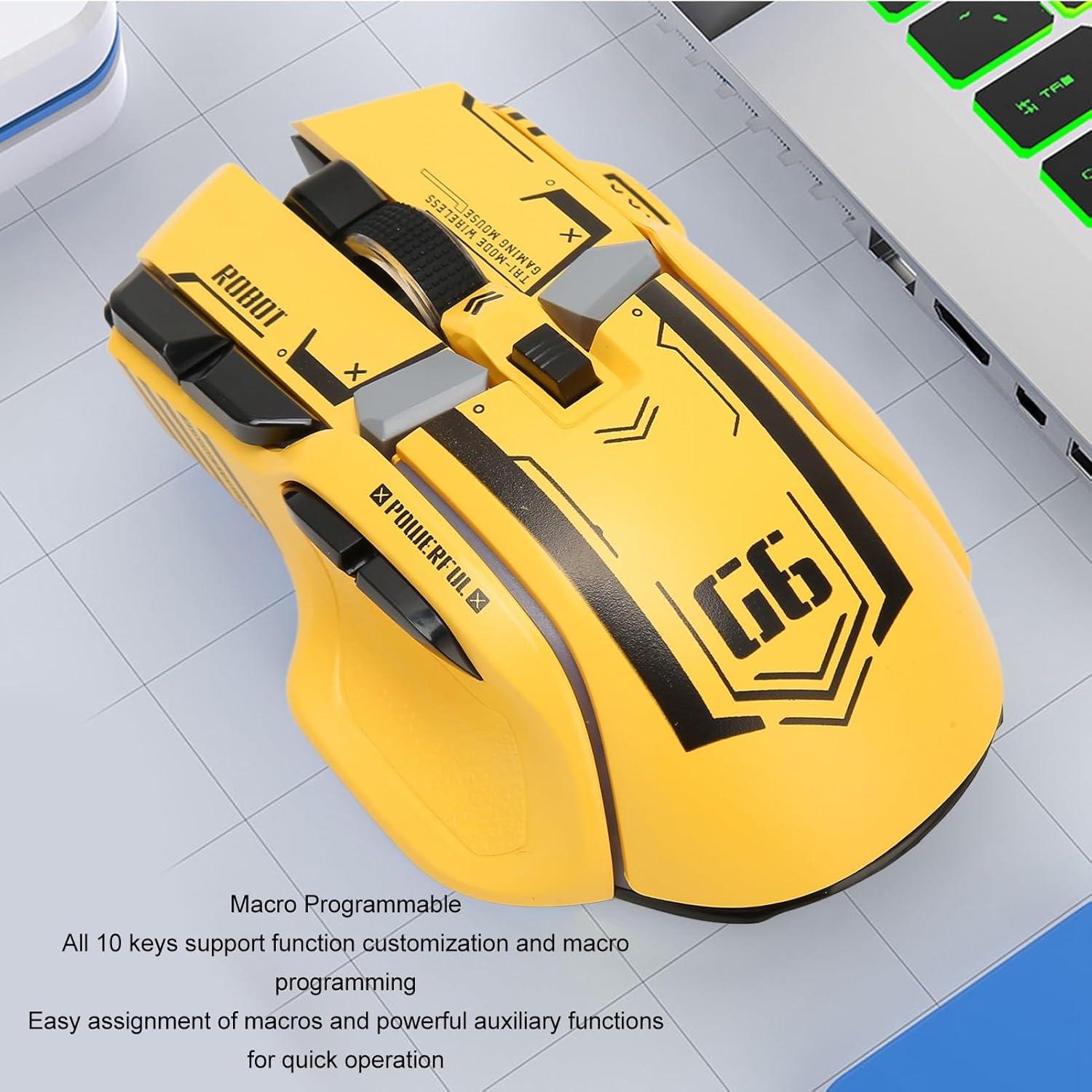 Ratón Gaming Heayzoki Inalámbrico RGB 3 Modos 10 Botones Amarillo