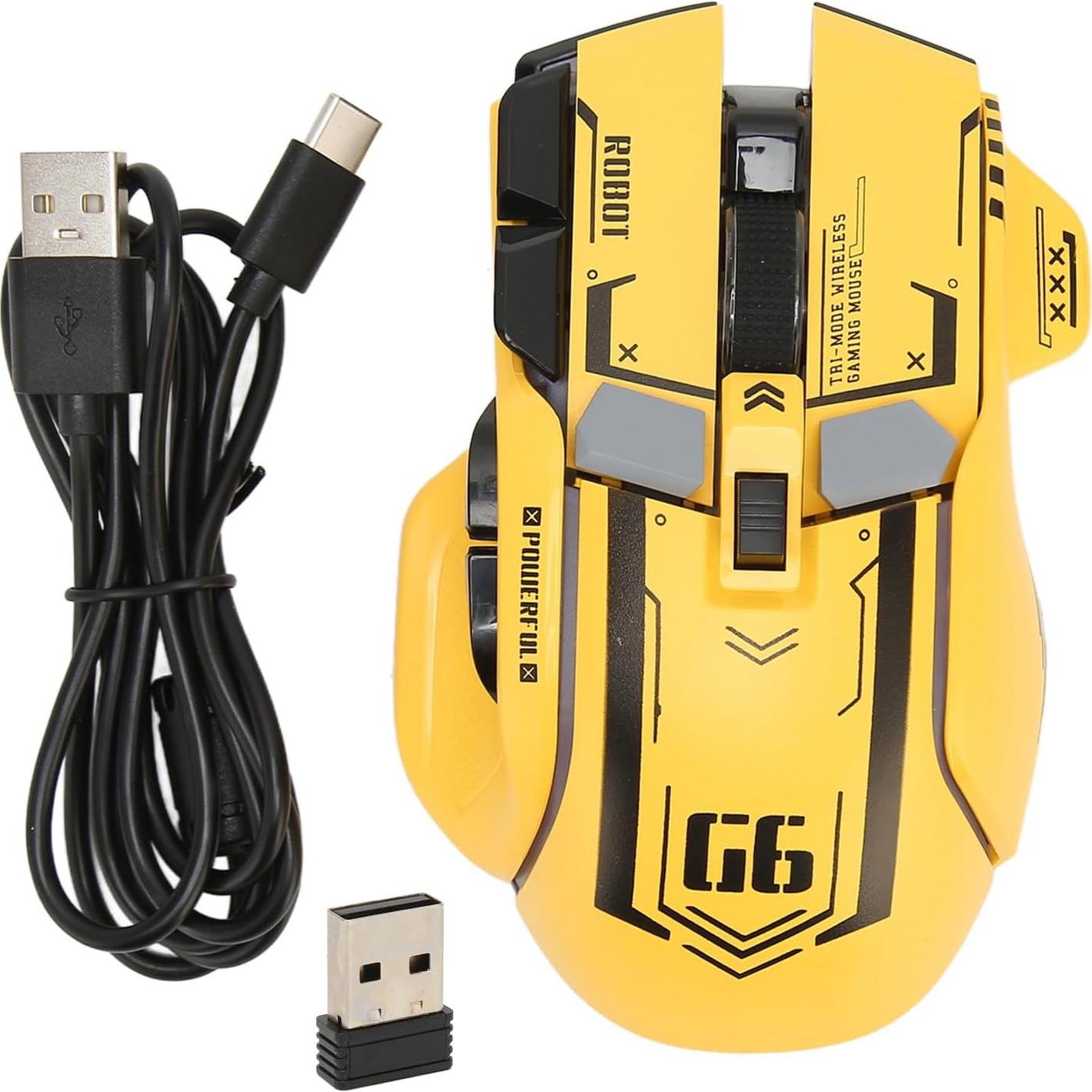 Ratón Gaming Heayzoki Inalámbrico RGB 3 Modos 10 Botones Amarillo