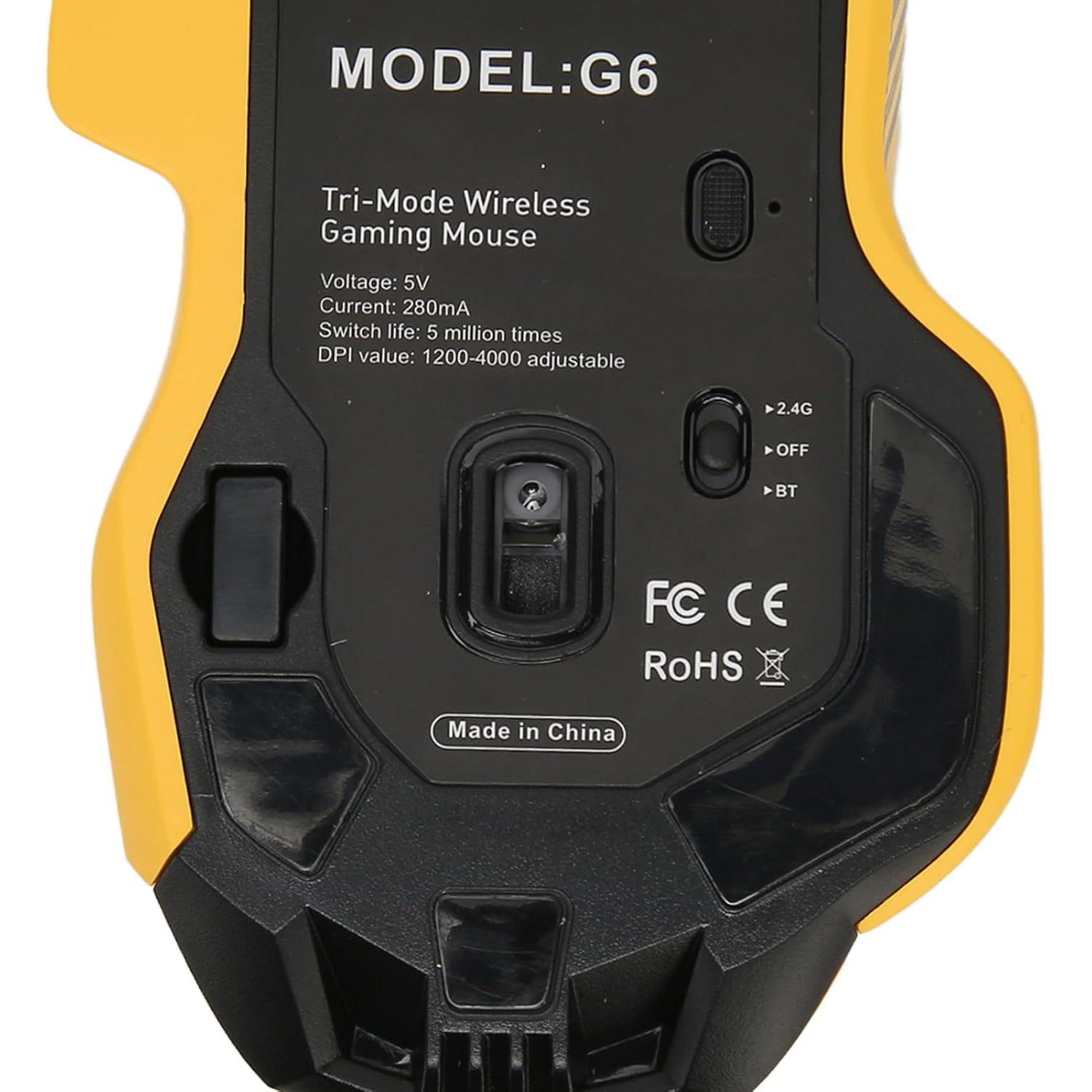 Ratón Gaming Heayzoki Inalámbrico RGB 3 Modos 10 Botones Amarillo