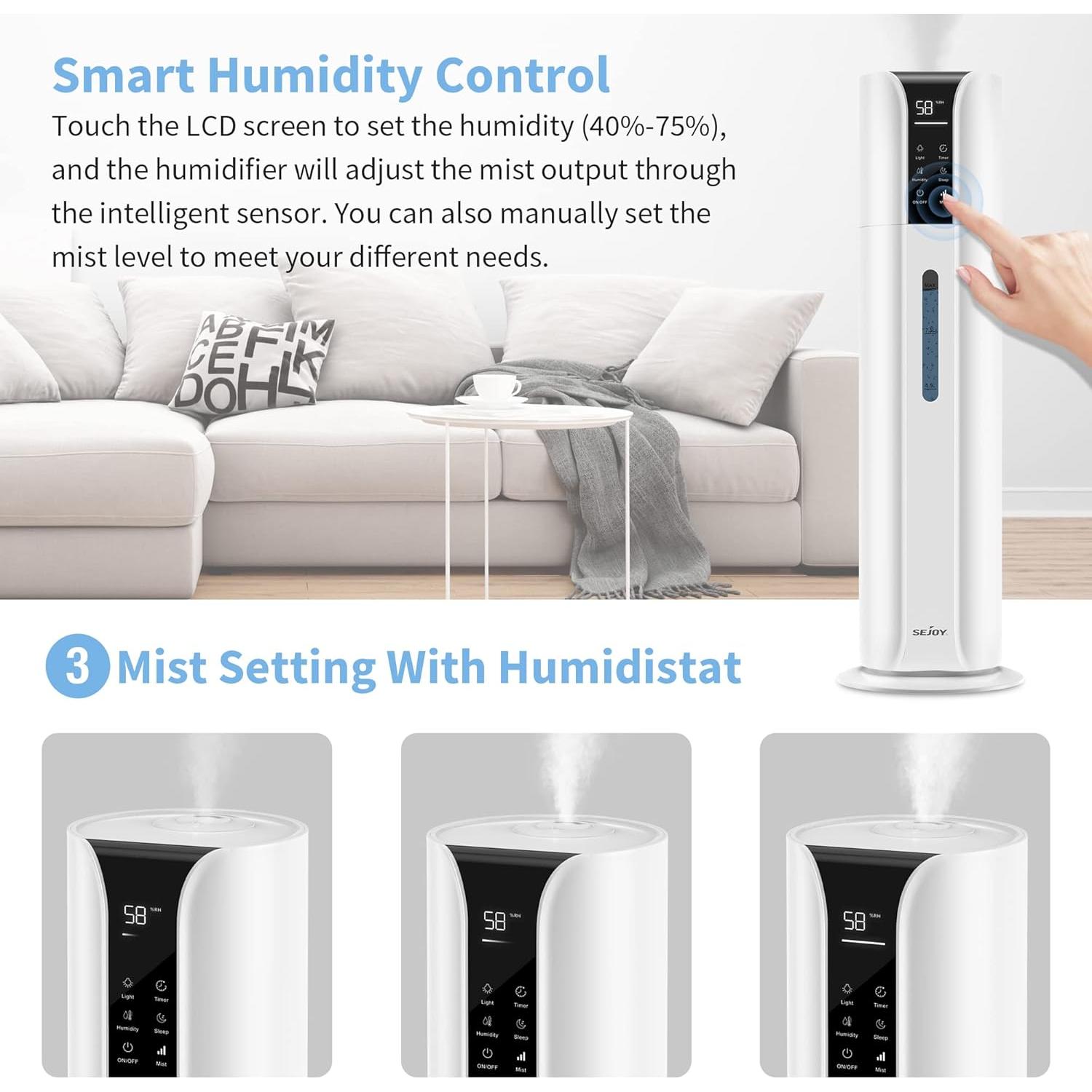 Humidificador Sejoy 9L Ultrasonido Blanco con Control Remoto