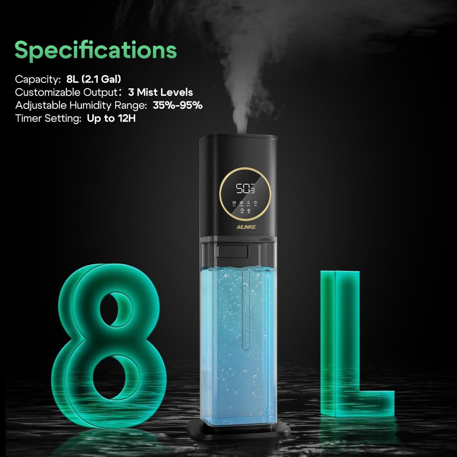 Humidificador de Plantas AILINKE 8L Ultrasonido Control Remoto