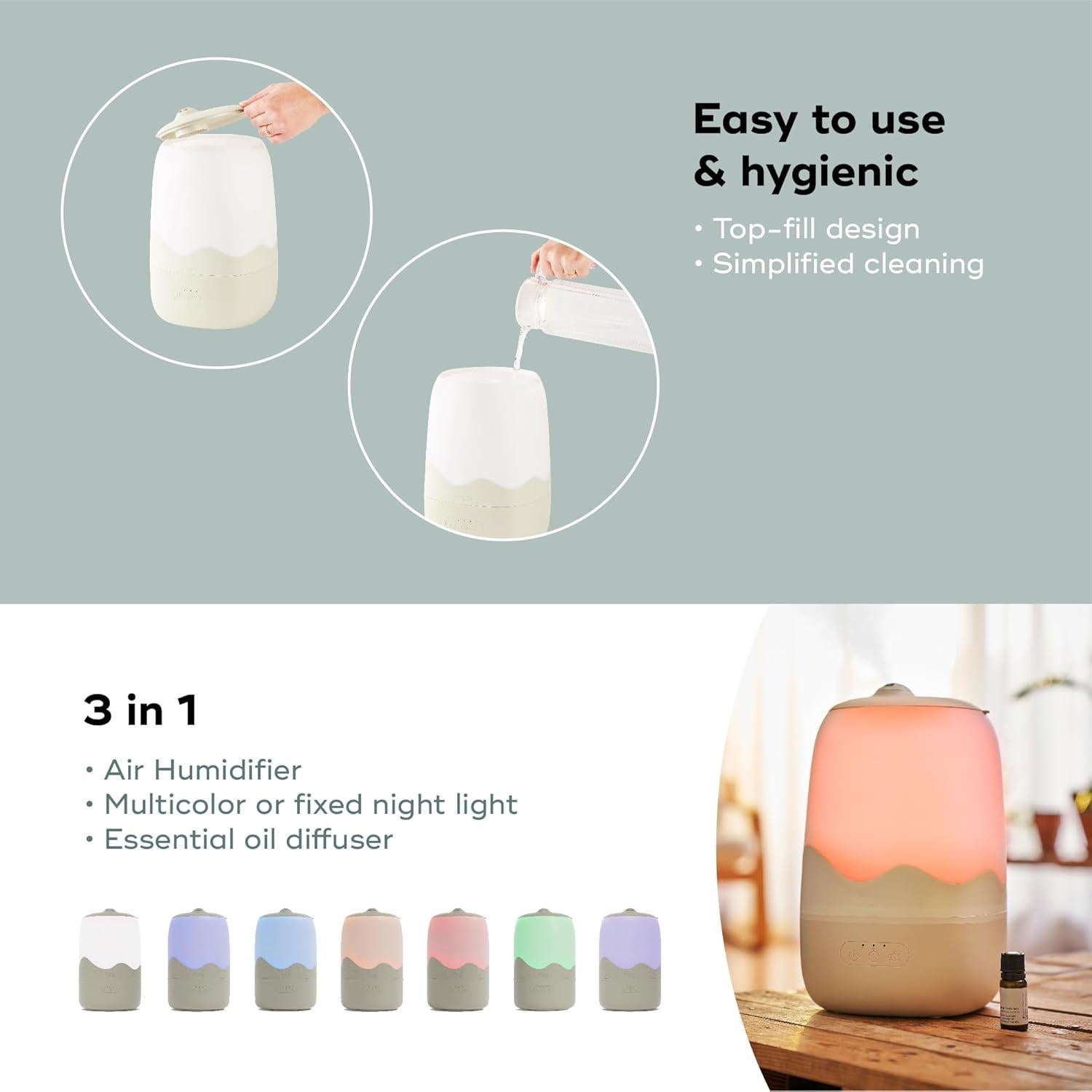 Humidificador para Bebés Babymoov Wave 3 en 1 XL, 4L, Luz Nocturna