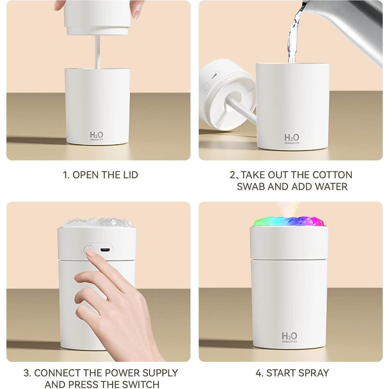 Humidificador Compacto BATULU 220ml con Luz LED 7 Colores