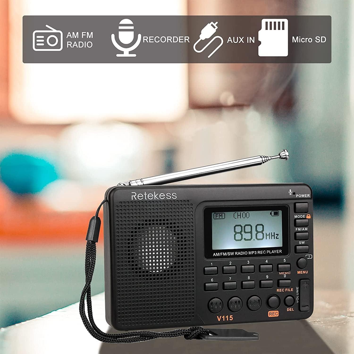 Radio Digital Portátil Retekess V115 y TR629 AM/FM Onda Corta