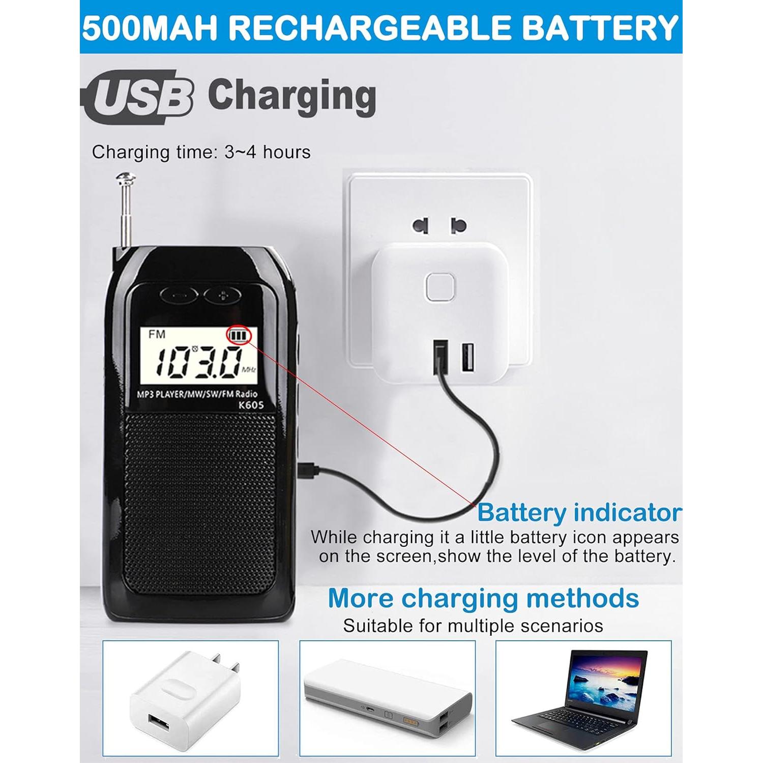 Radio Portátil FM AM Onda Corta HanRongDa HRD-605 Estéreo